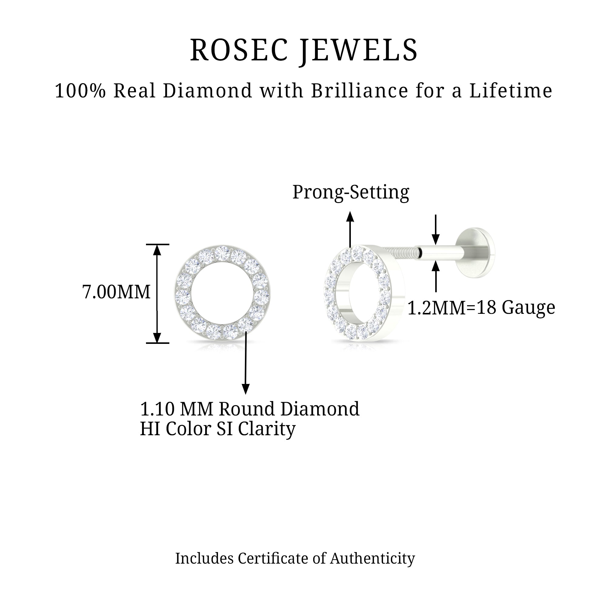 Rosec Jewels-Simple Diamond Open Circle Earring with Flat Back