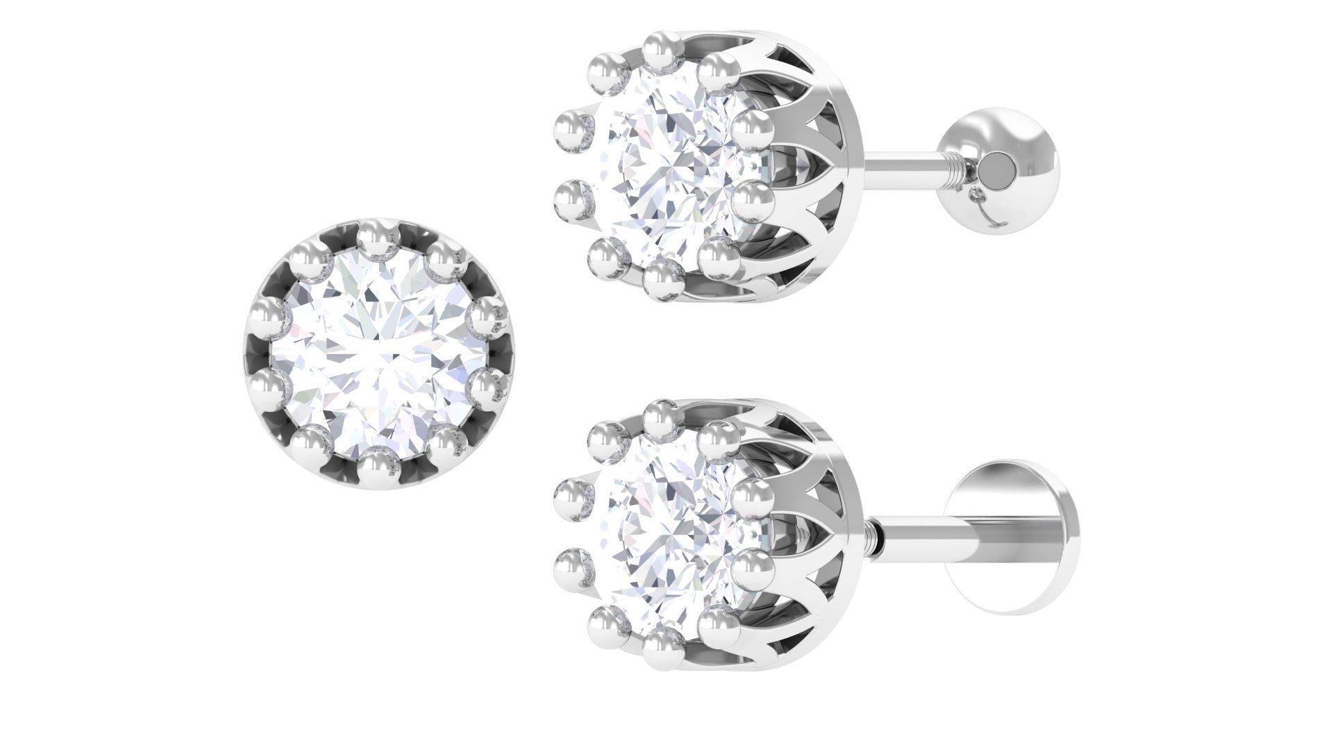 Rosec Jewels-Round Moissanite Crown Earring for Upper Lobe Piercing