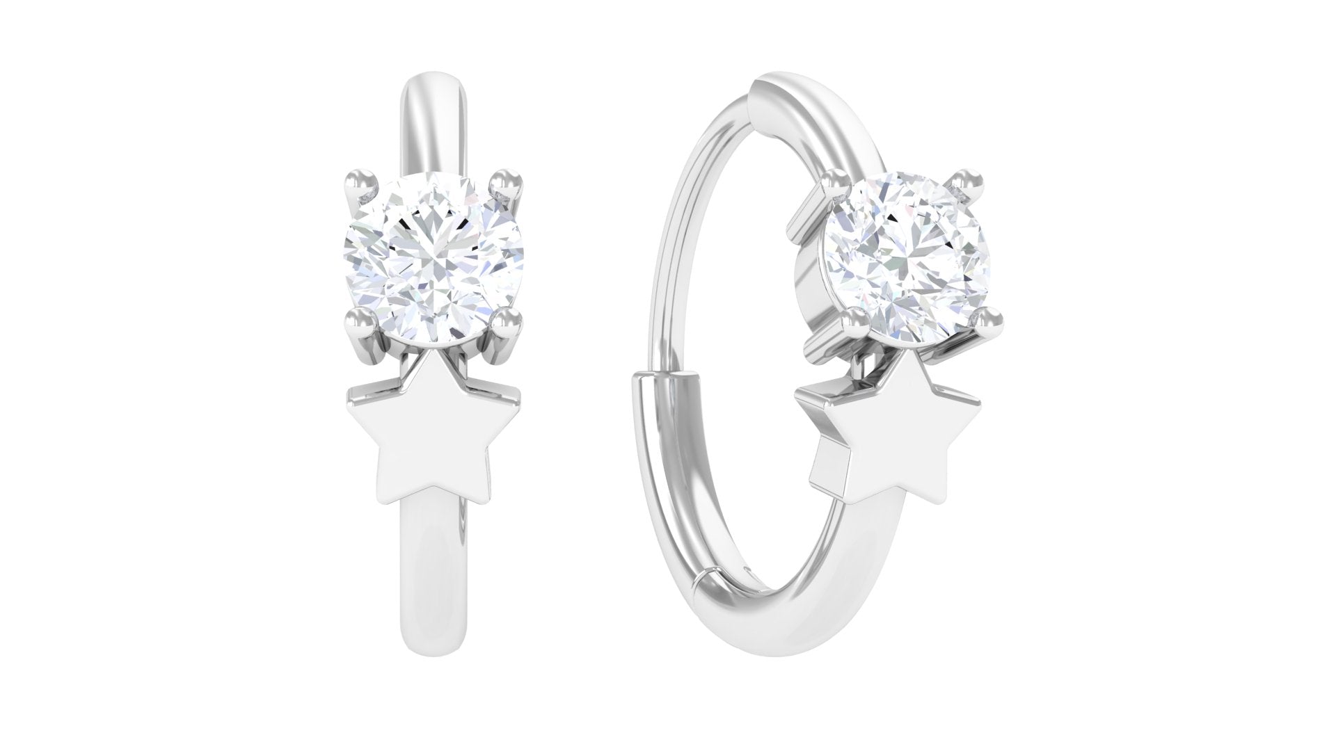 Rosec Jewels-Round Moissanite Star Cartilage Hoop Earring