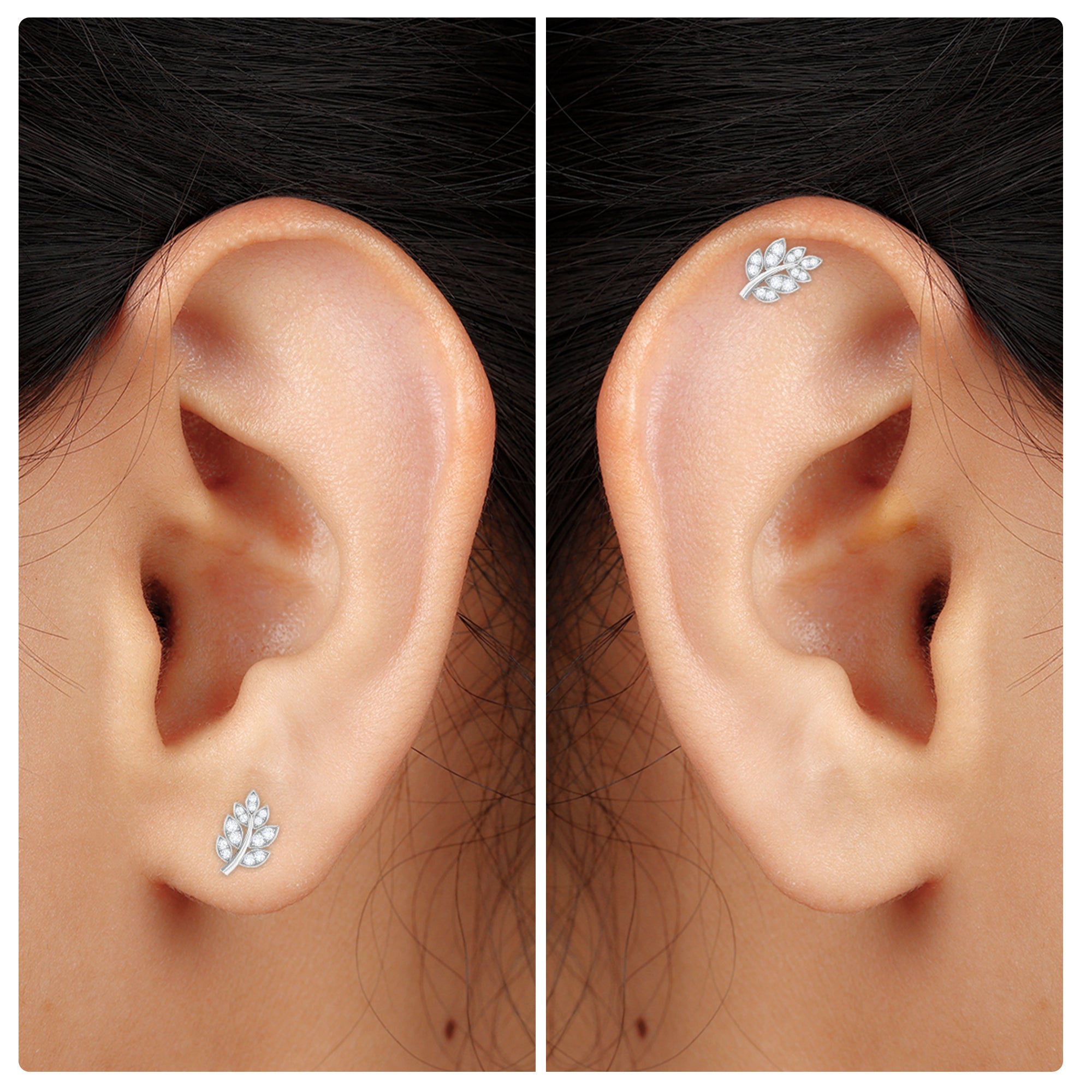 Rosec Jewels-Minimal Moissanite Gold Leaf Earring for Conch Piercing