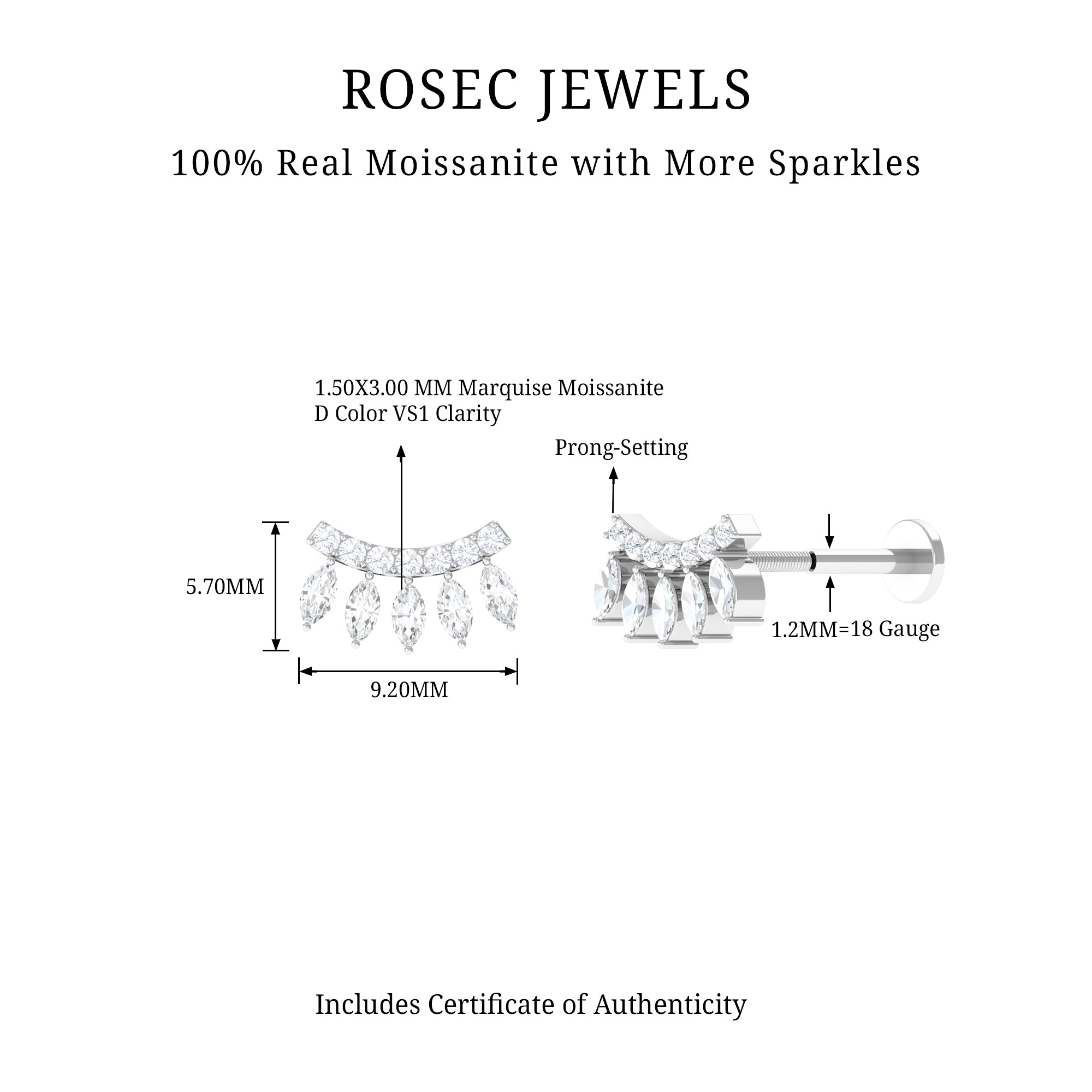 Rosec Jewels-Marquise Moissanite Gothic Crawler Earring