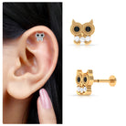 Rosec Jewels-Black Diamond Cute Owl Cartilage Earring with Moissanite