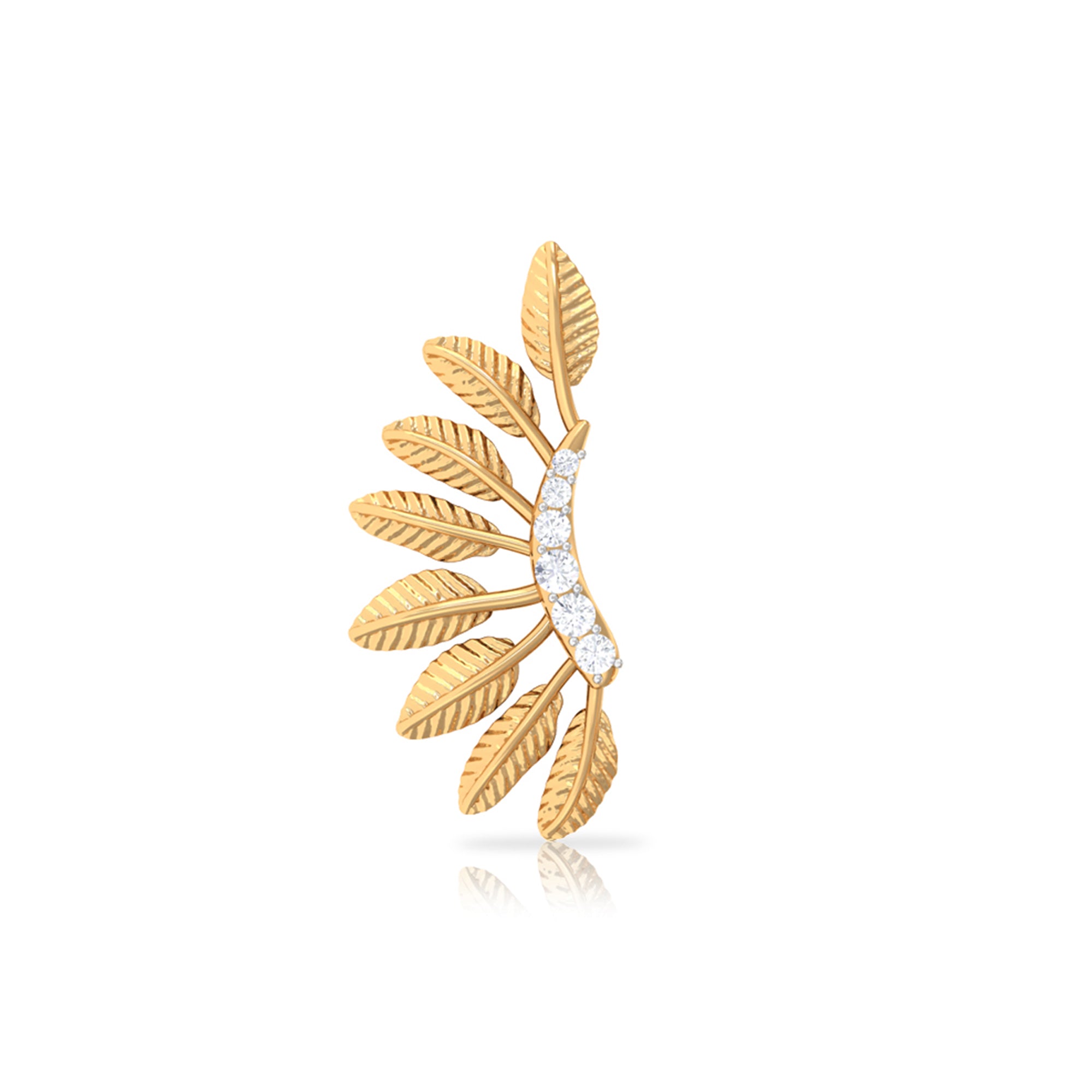 Rosec Jewels-Moissanite Gold Feather Earring for Cartilage Piercing