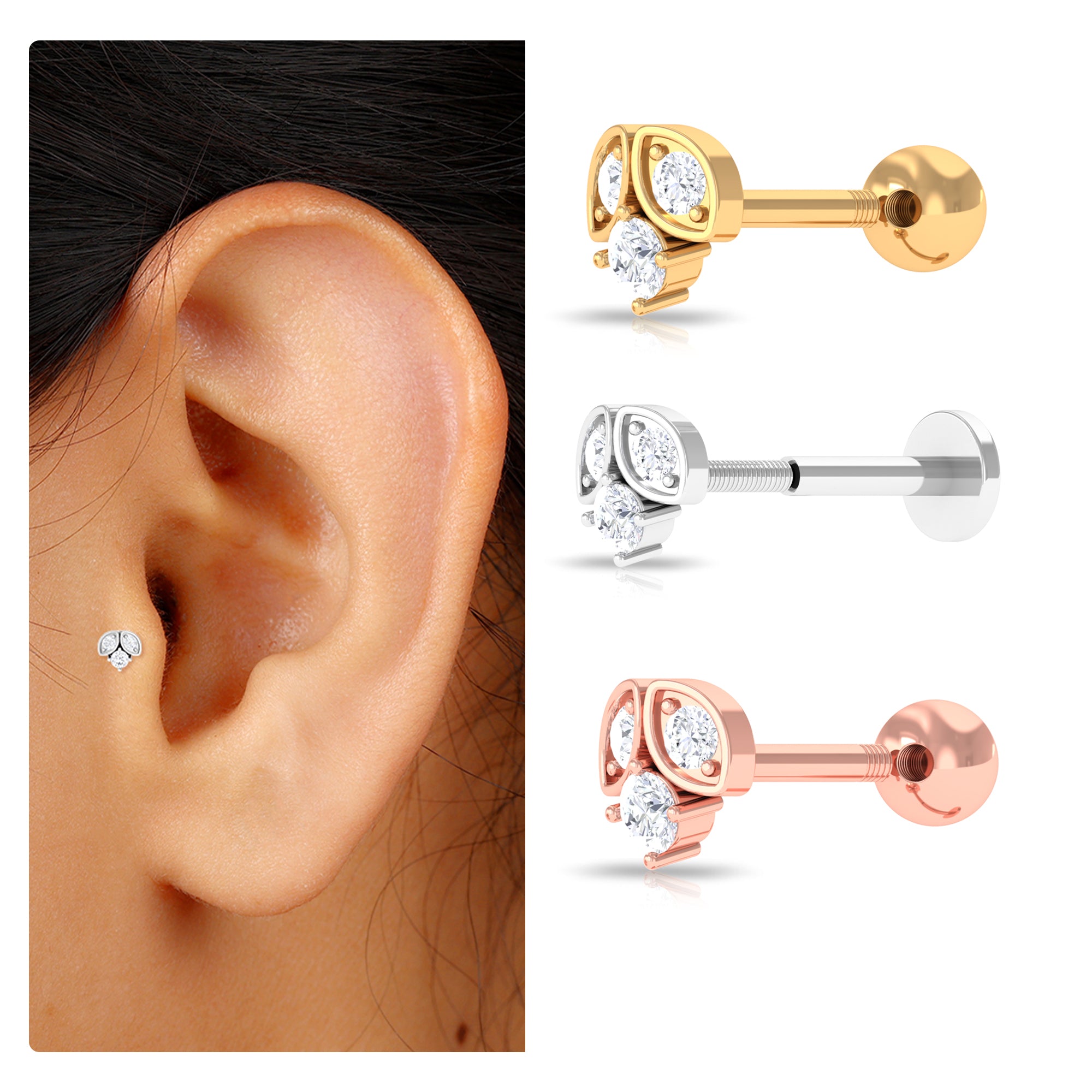 Rosec Jewels-Minimalist Round Diamond Tragus Earring in Gold