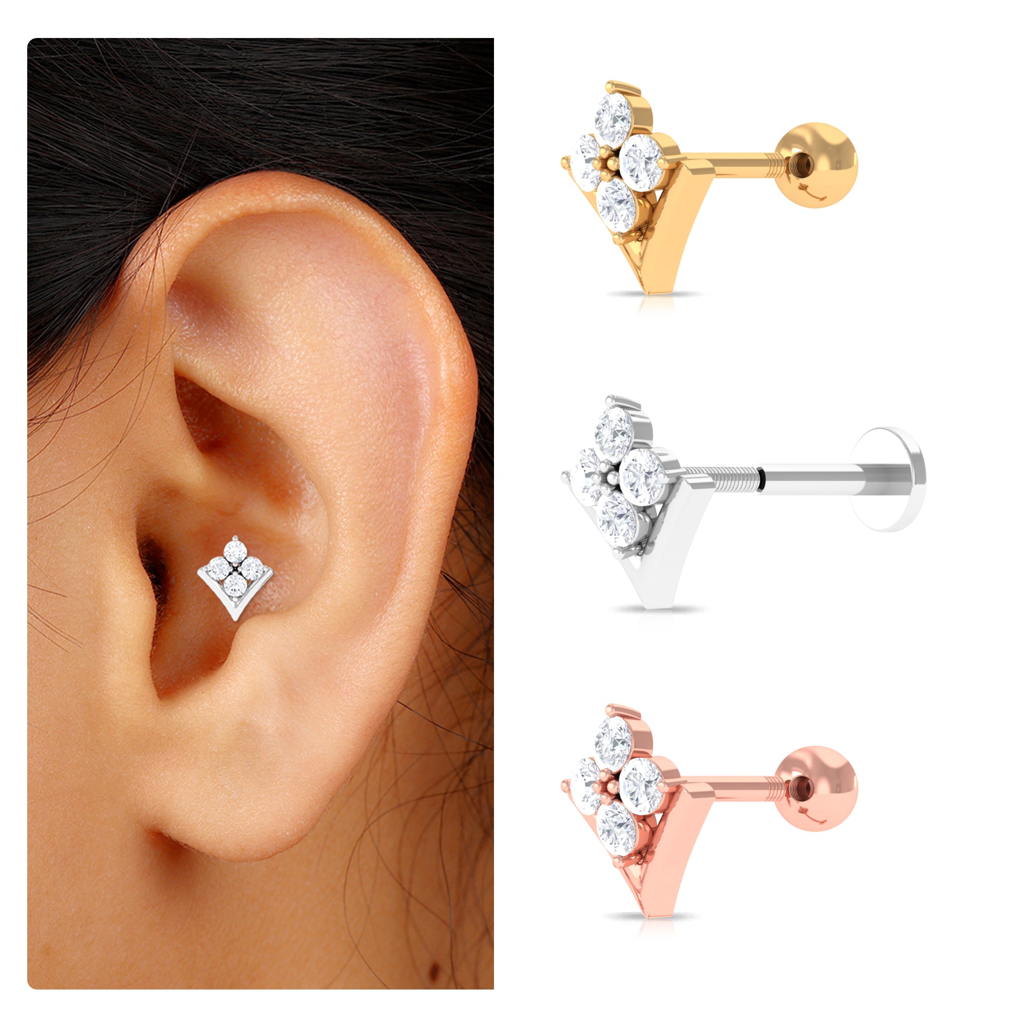 Rosec Jewels-Moissanite Floral Cartilage Earring in Gold