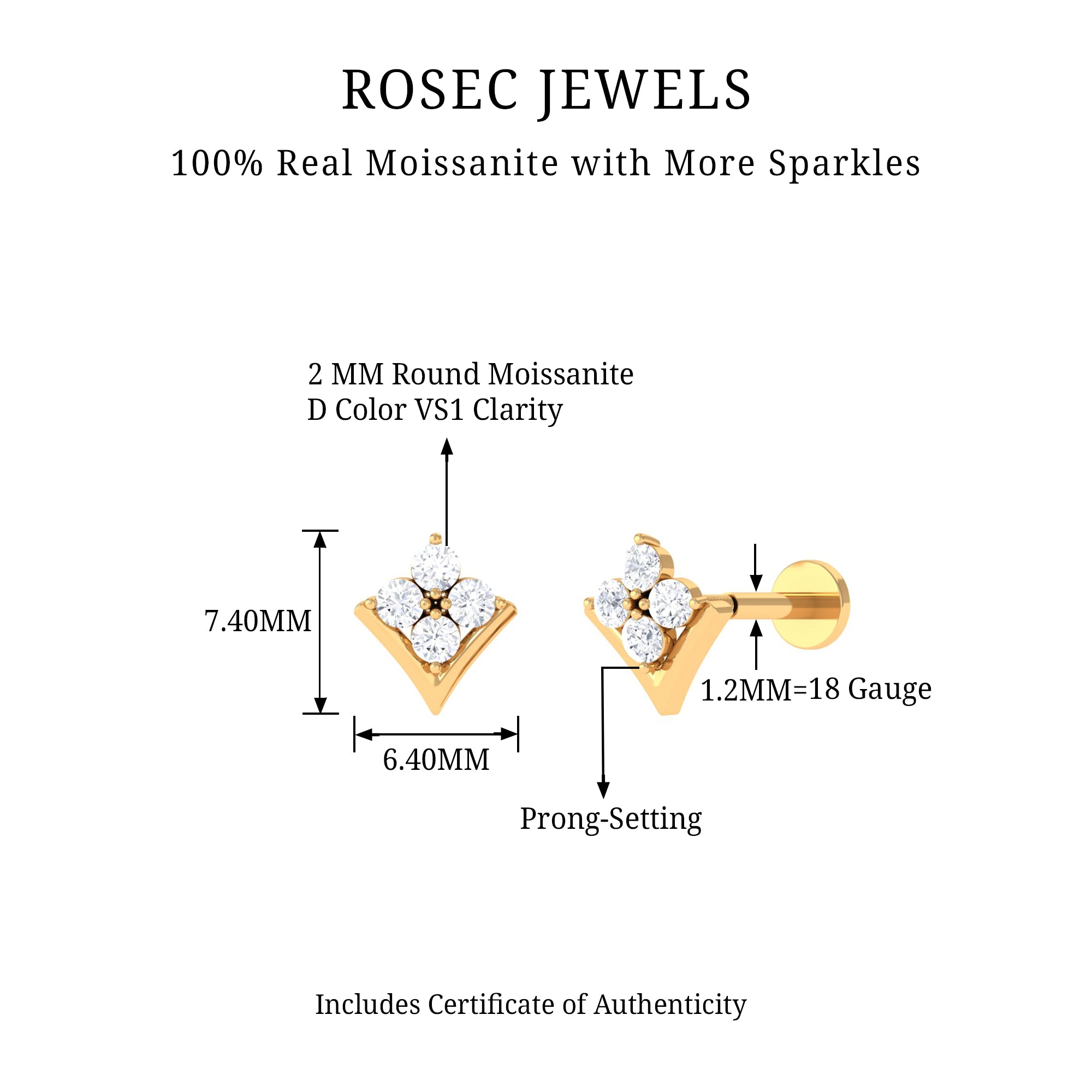 Rosec Jewels-Moissanite Floral Cartilage Earring in Gold