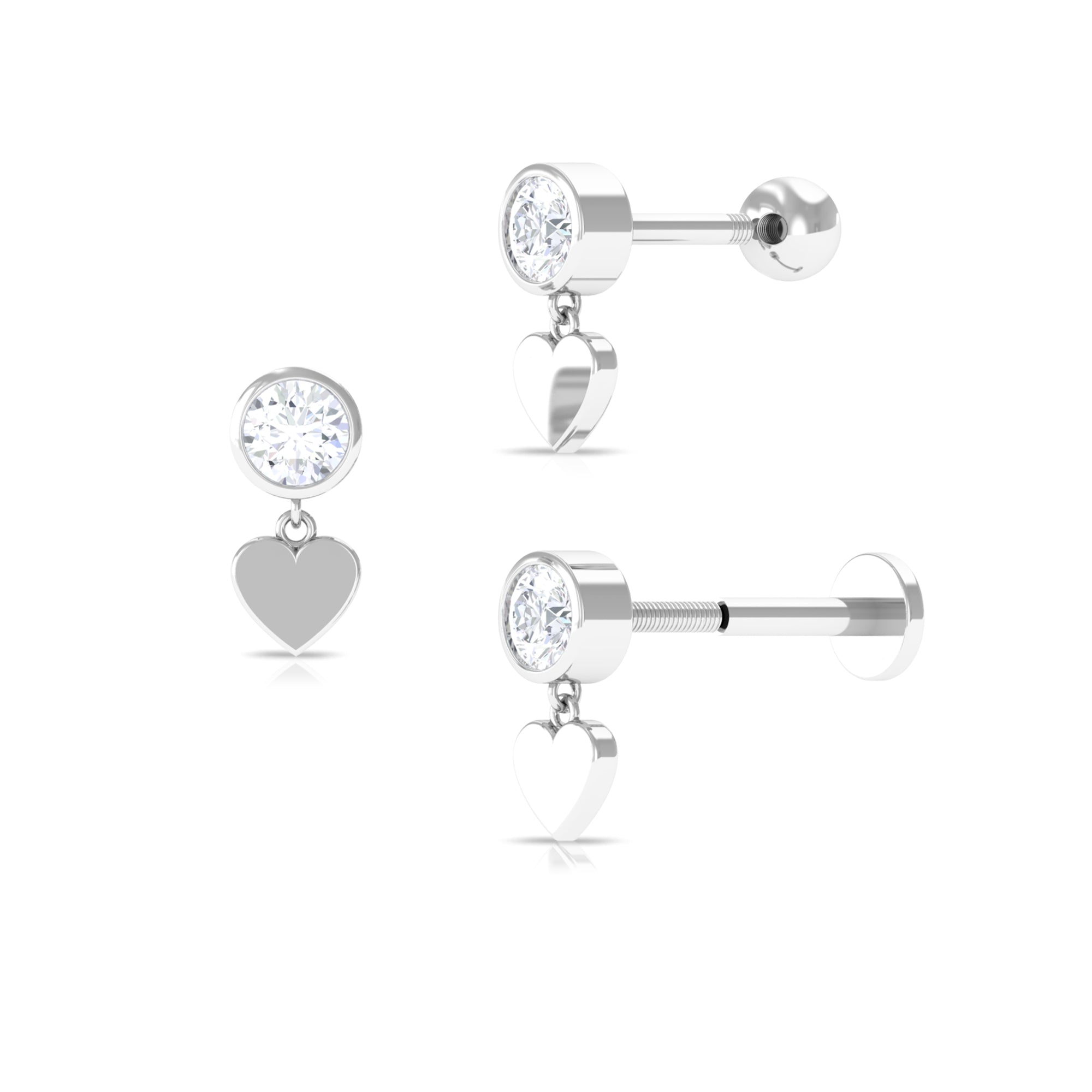 Rosec Jewels-Round Moissanite Heart Drop Earring for Helix Piercing