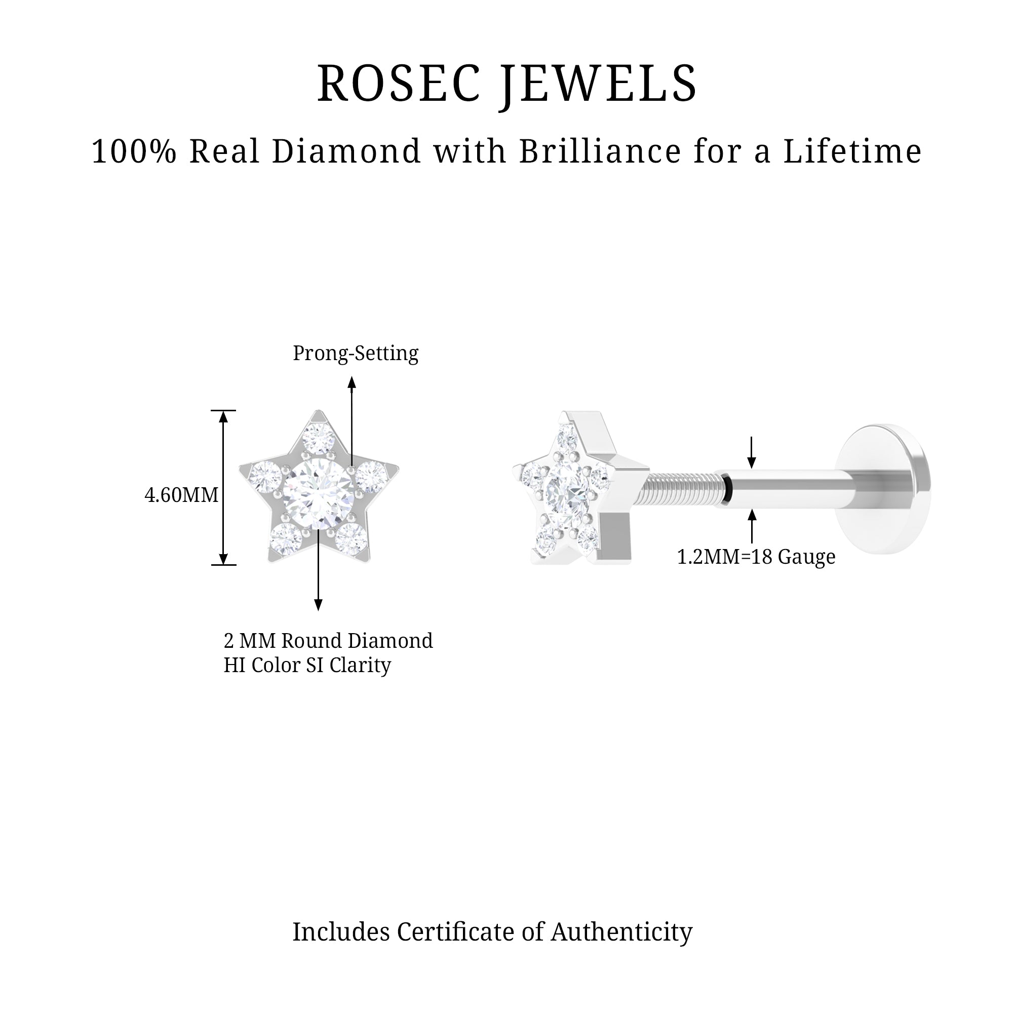 Rosec Jewels-Round Diamond Star Forward Helix Earring