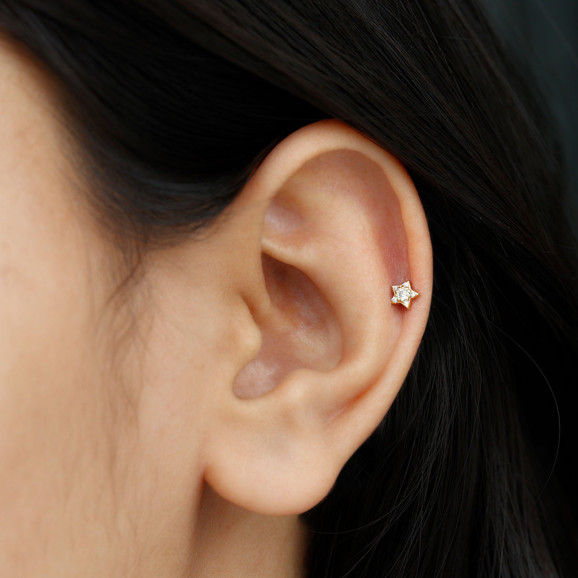 Rosec Jewels-Round Diamond Star Forward Helix Earring