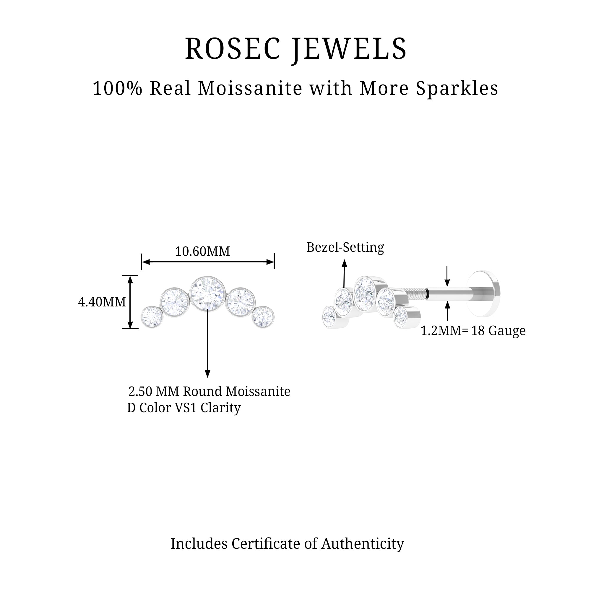 Rosec Jewels-Moissanite Curved Cartilage Earring in Graduated Style