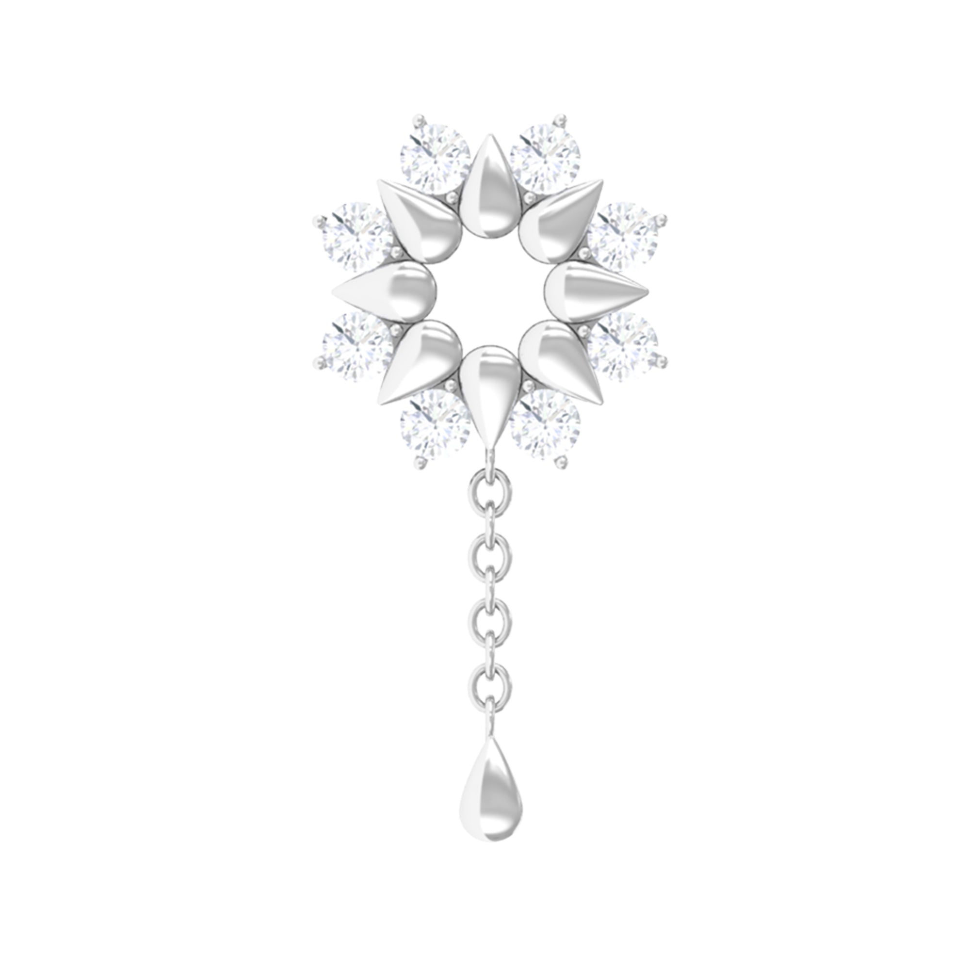 Rosec Jewels-Moissanite Flower Chain Drop Earring for Cartilage Piercing