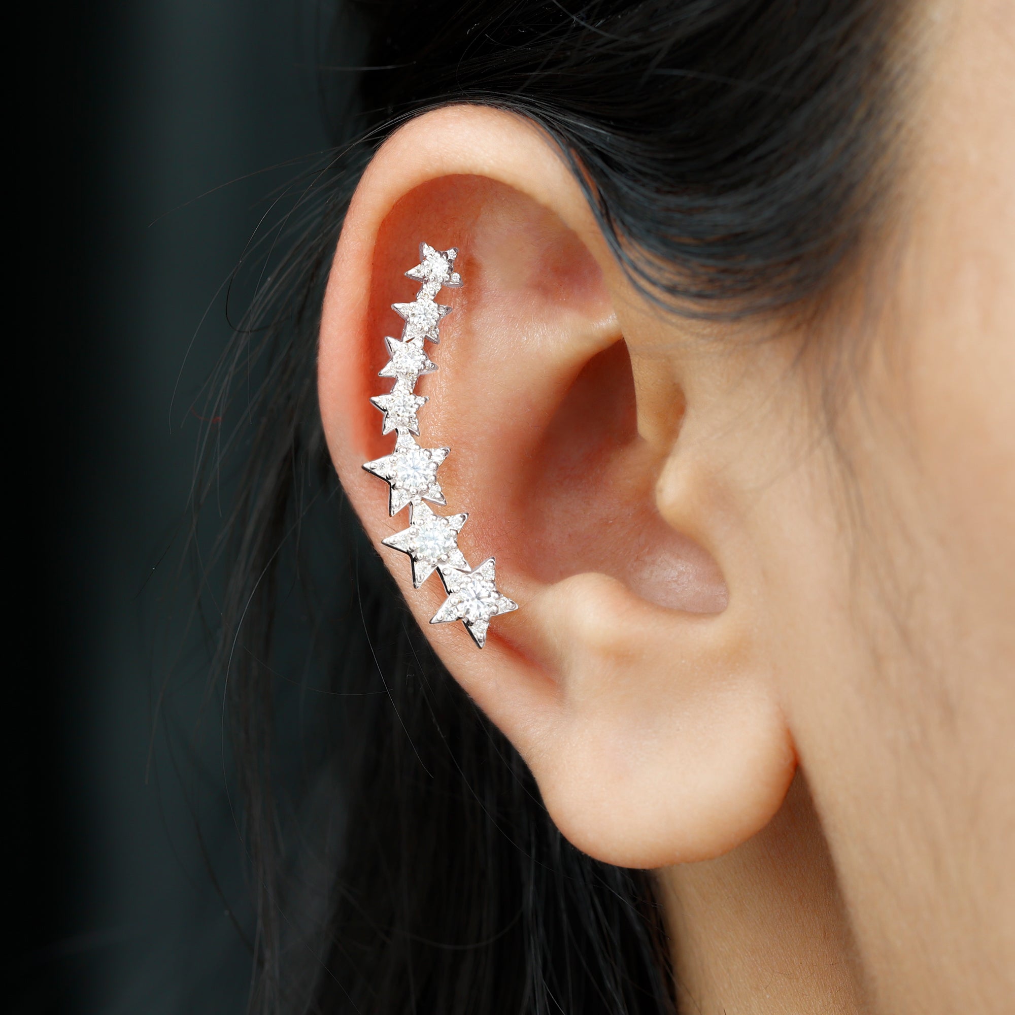 Rosec Jewels-Graduated Diamond Star Crawler Earring for Helix Piercing