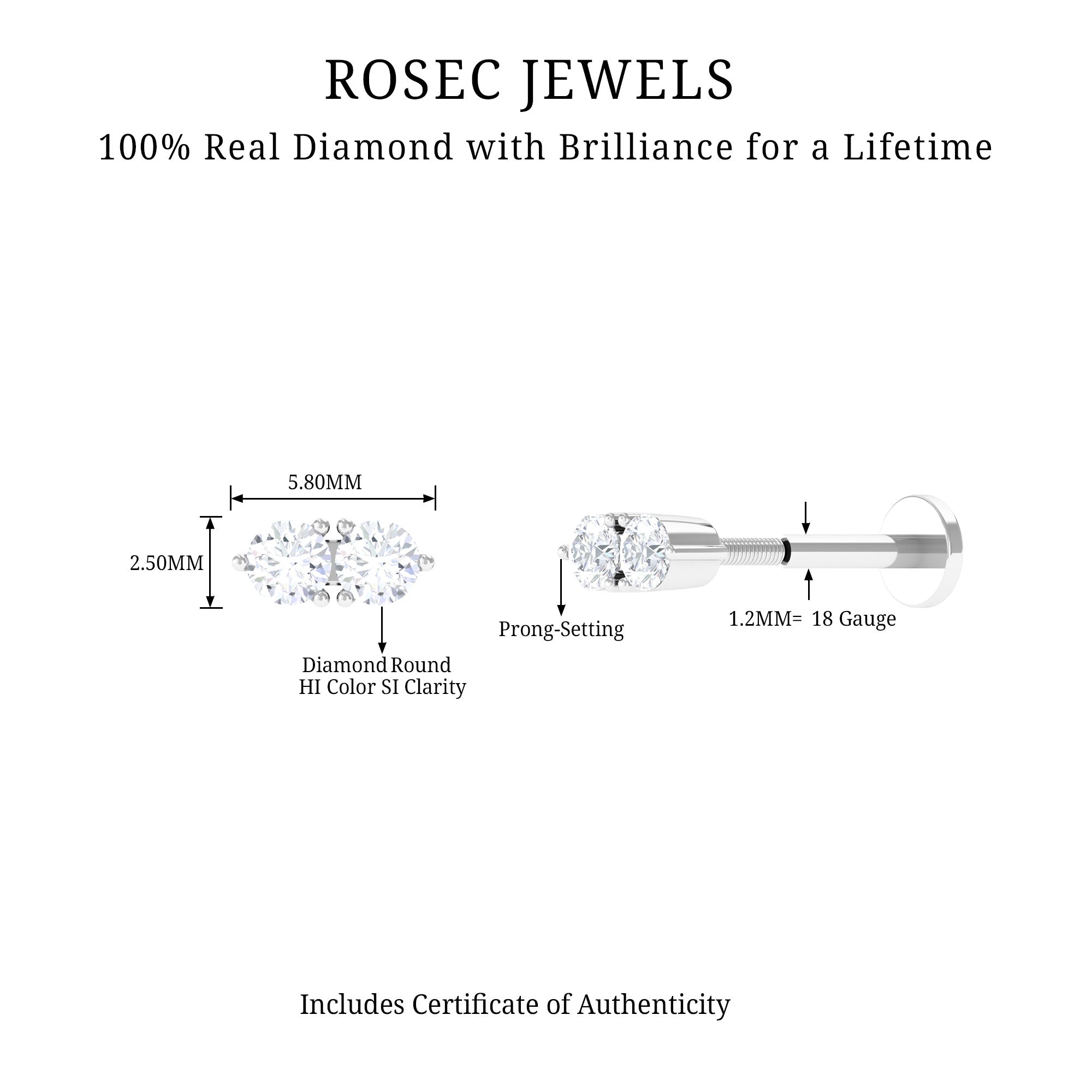 Rosec Jewels-Minimalist Diamond 2 Stone Earring for Tragus Piercing