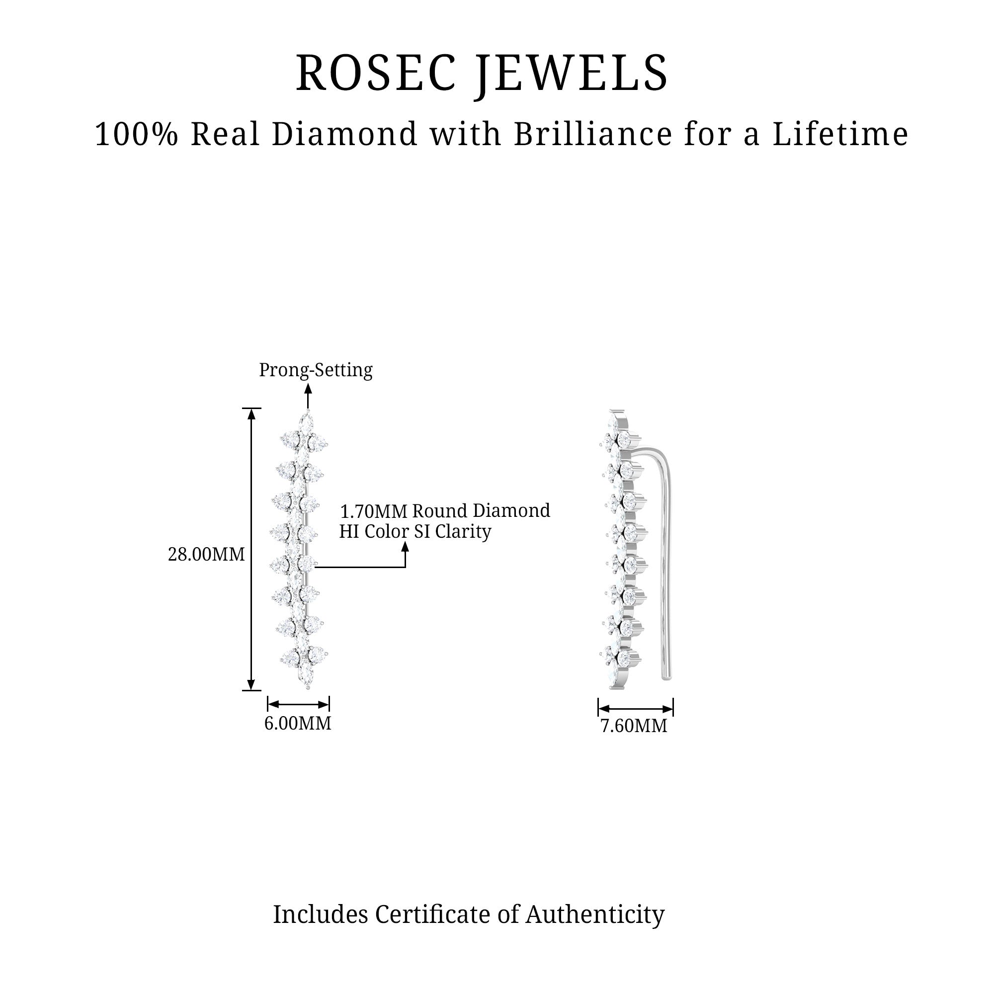 Rosec Jewels-Genuine Diamond Ear Climber Earring for Helix Piercing