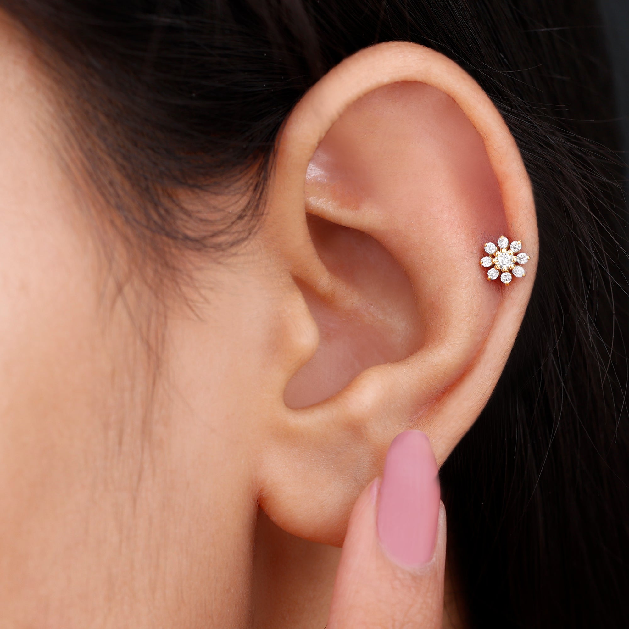 Rosec Jewels-Minimalist Moissanite Flower Cartilage Earring