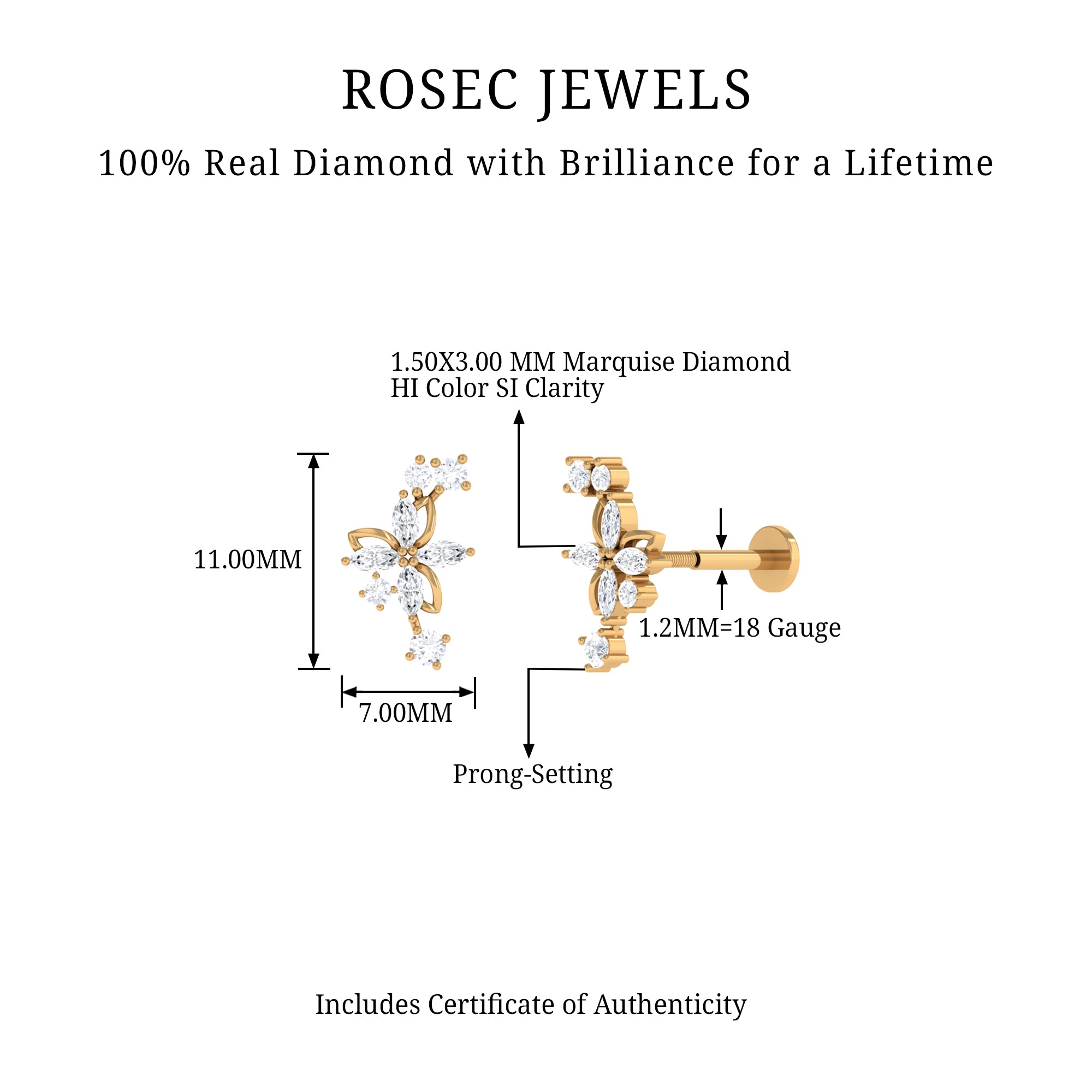 Rosec Jewels-Genuine Diamond Flower Crawler Earring