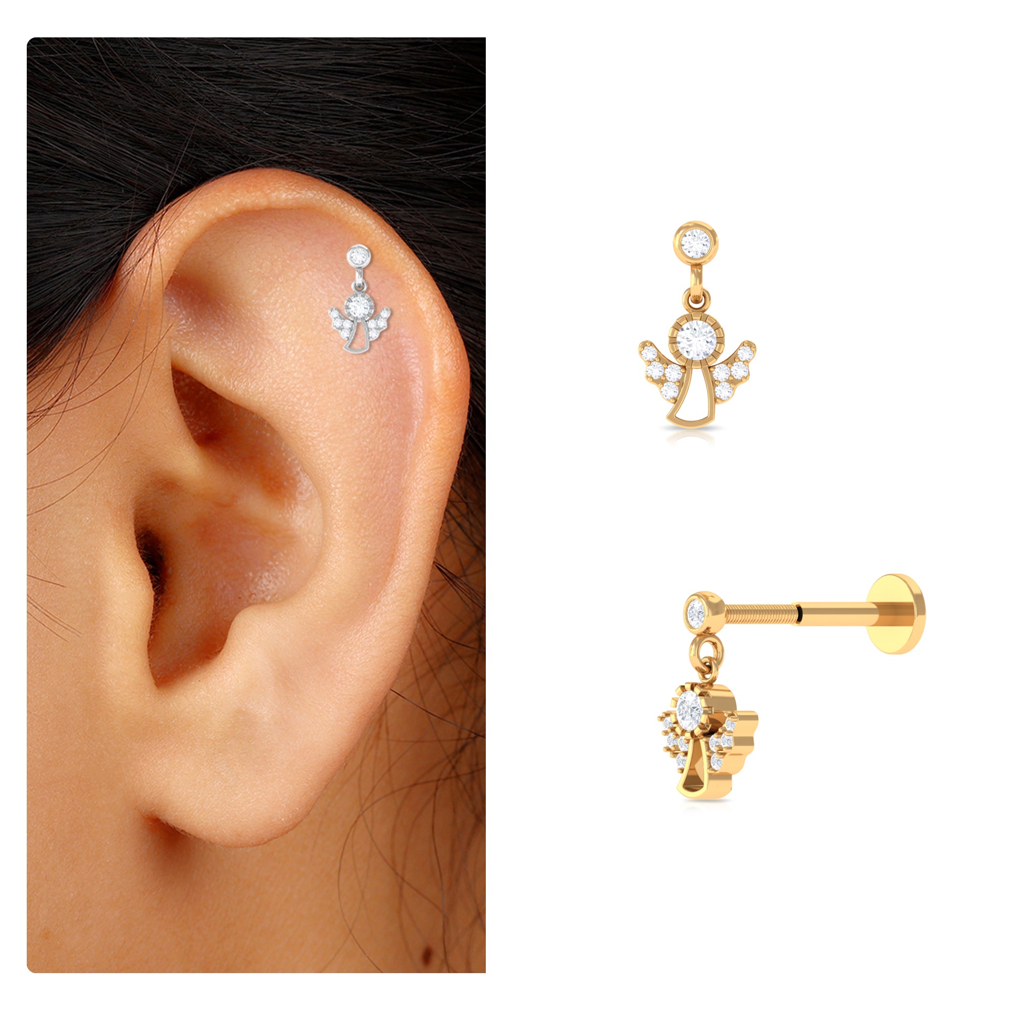 Rosec Jewels-Real Diamond Angel Drop Earring for Helix Piercing