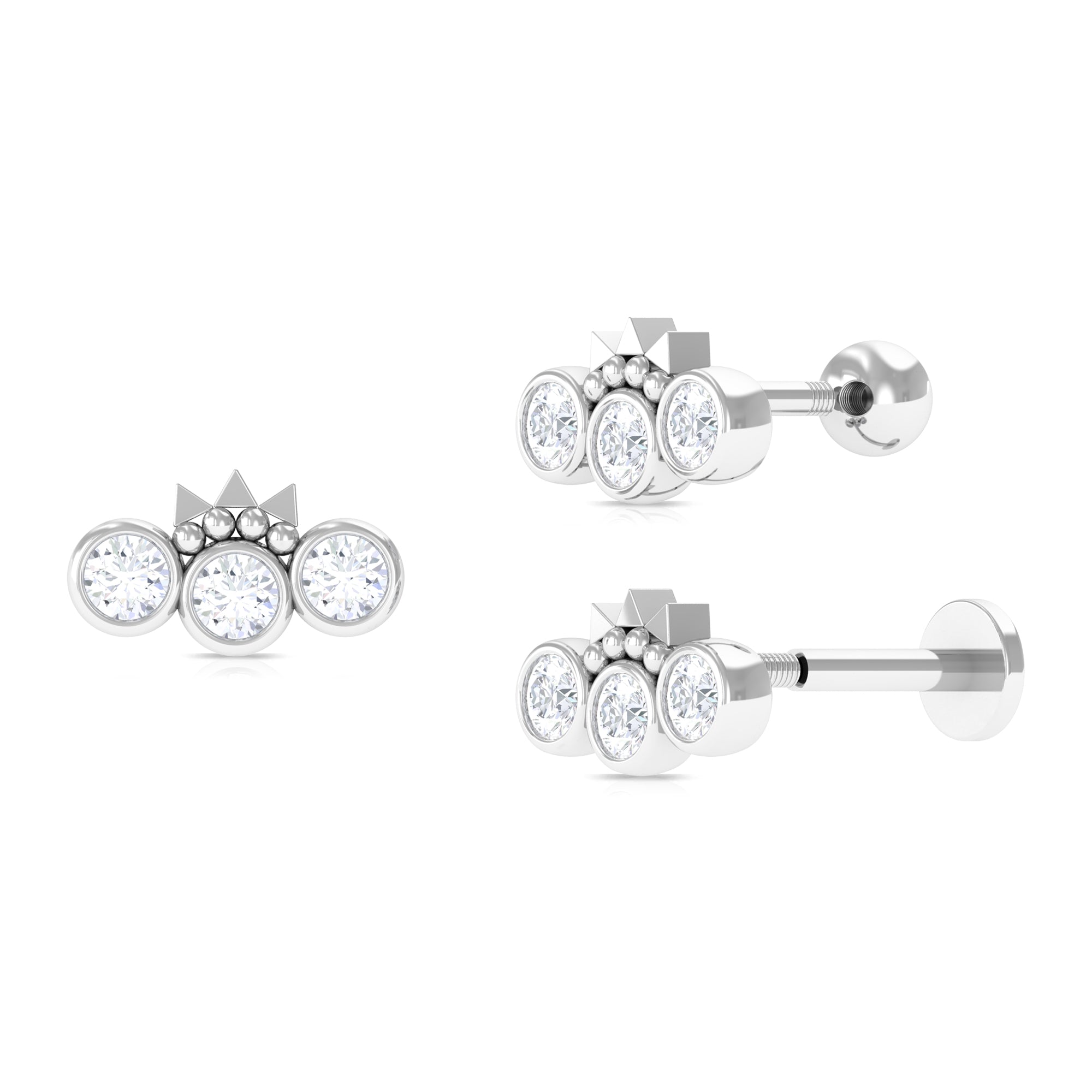 Rosec Jewels-Round Cut Moissanite Crawler Earring in Bezel Setting