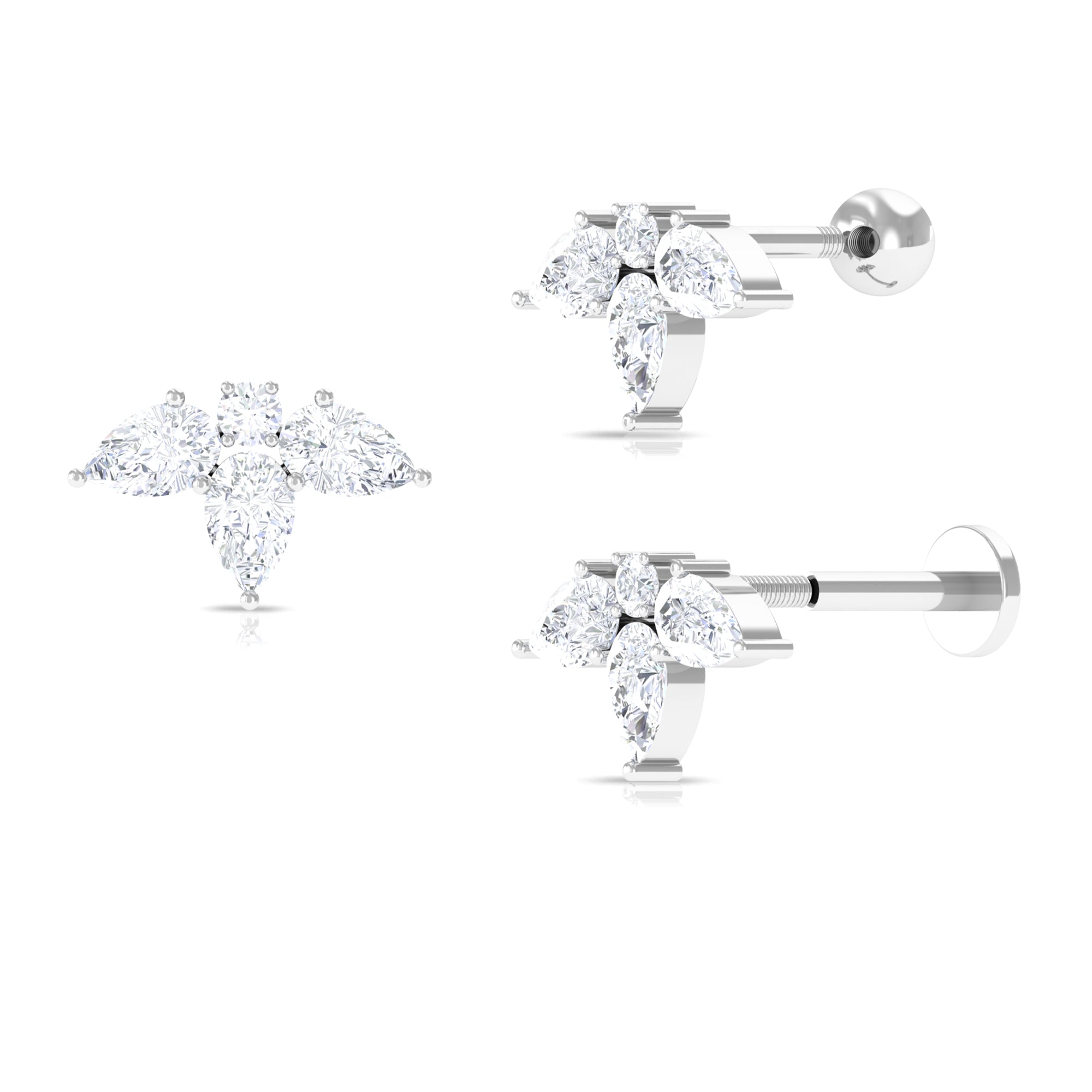 Rosec Jewels-Certified Pear Shape Moissanite Flower Helix Earring