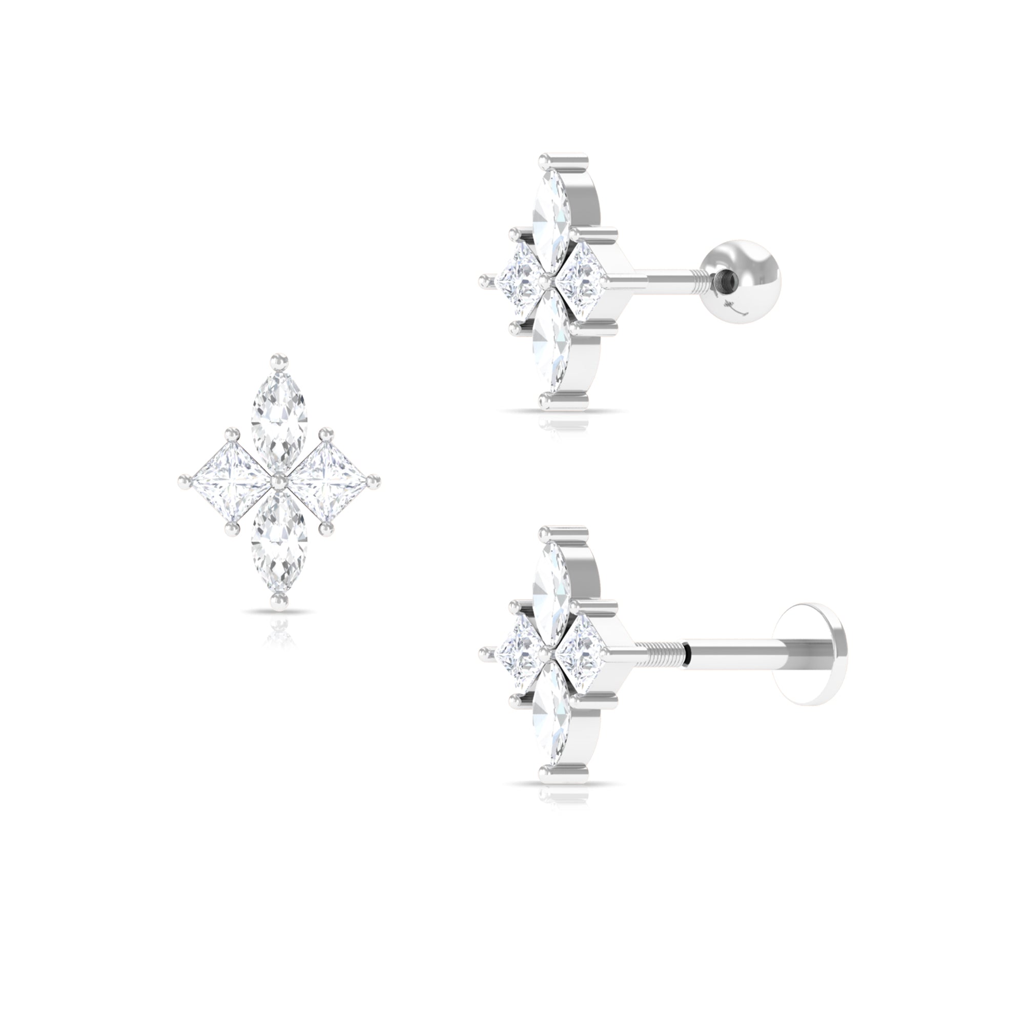 Rosec Jewels-Marquise and Princess Cut Moissanite Flower Cartilage Earring