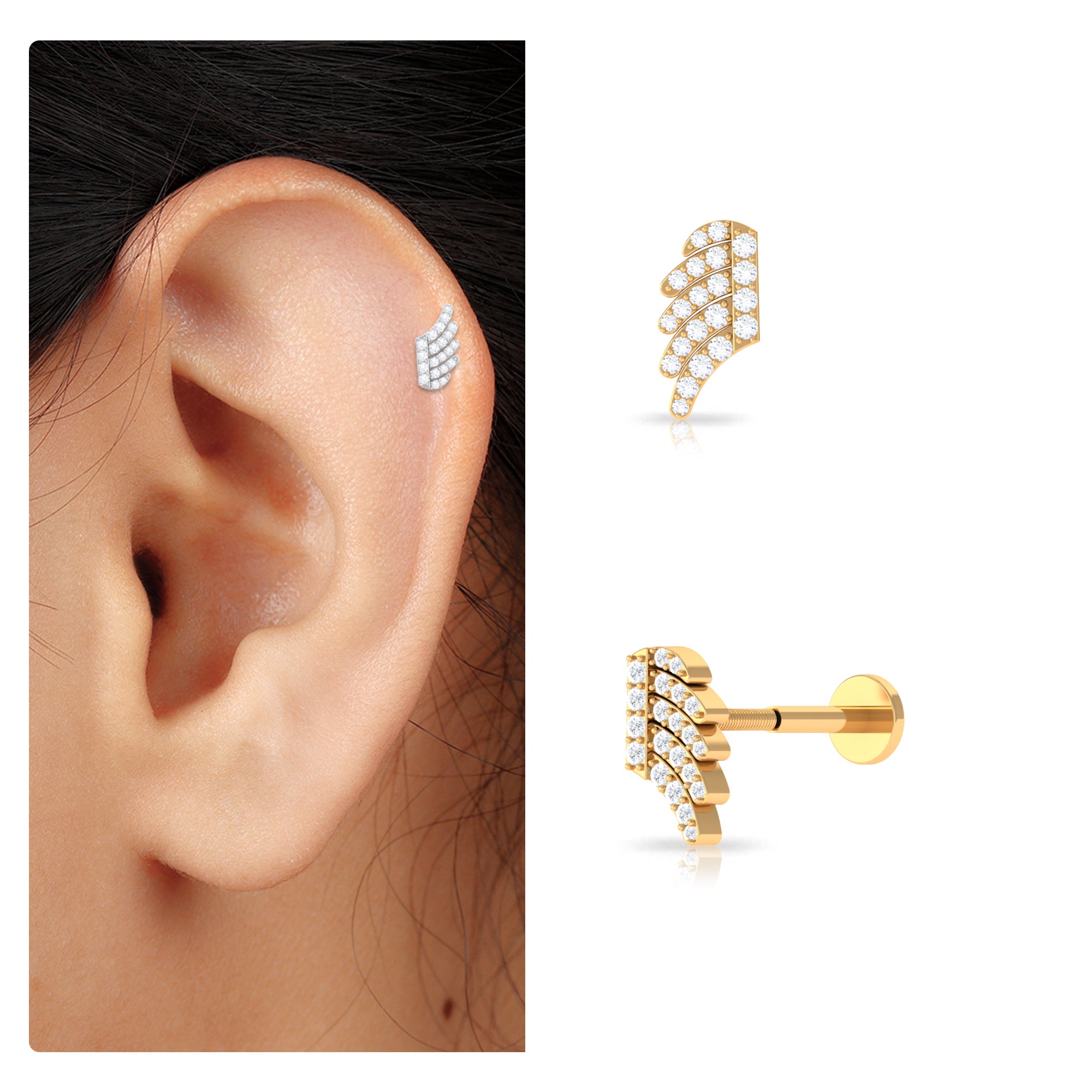 Rosec Jewels-Certified Moissanite Gold Wing Cartilage Earring