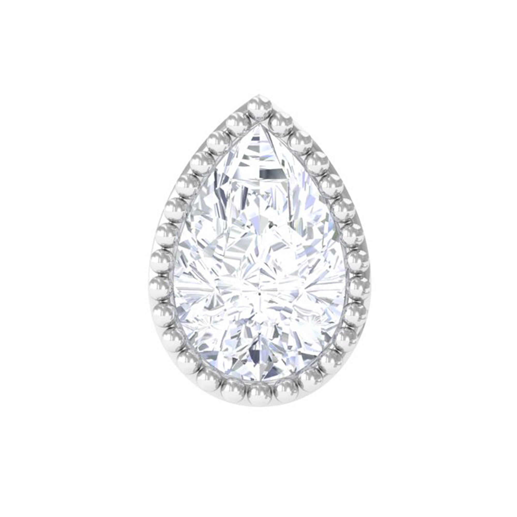 Rosec Jewels-Pear Moissanite Helix Solitaire Earring in Beaded Bezel Setting