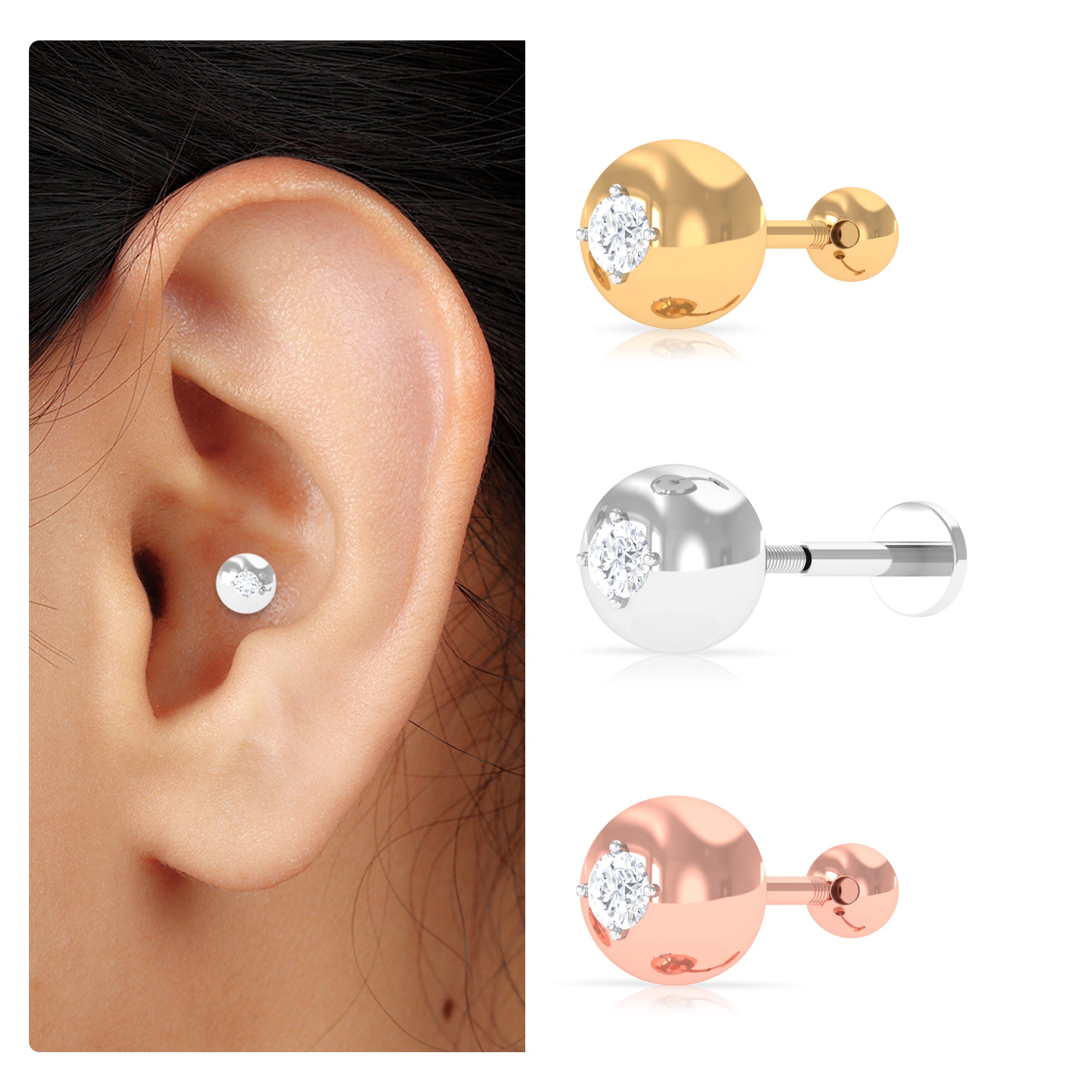 Rosec Jewels-Modern Moissanite Upper Lobe Earring in Gold