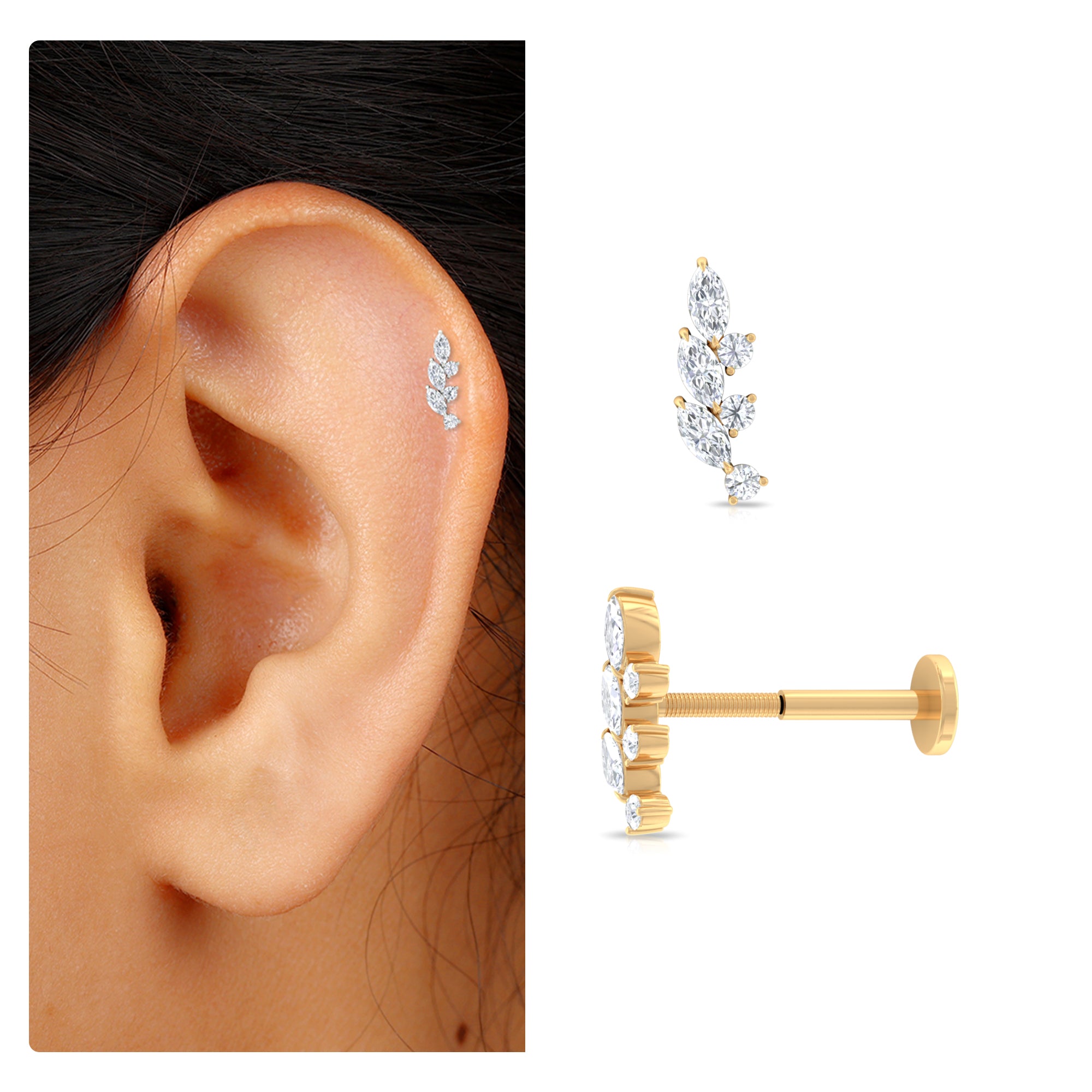 Rosec Jewels-Moissanite Minimal Leaf Crawler Earring in Gold