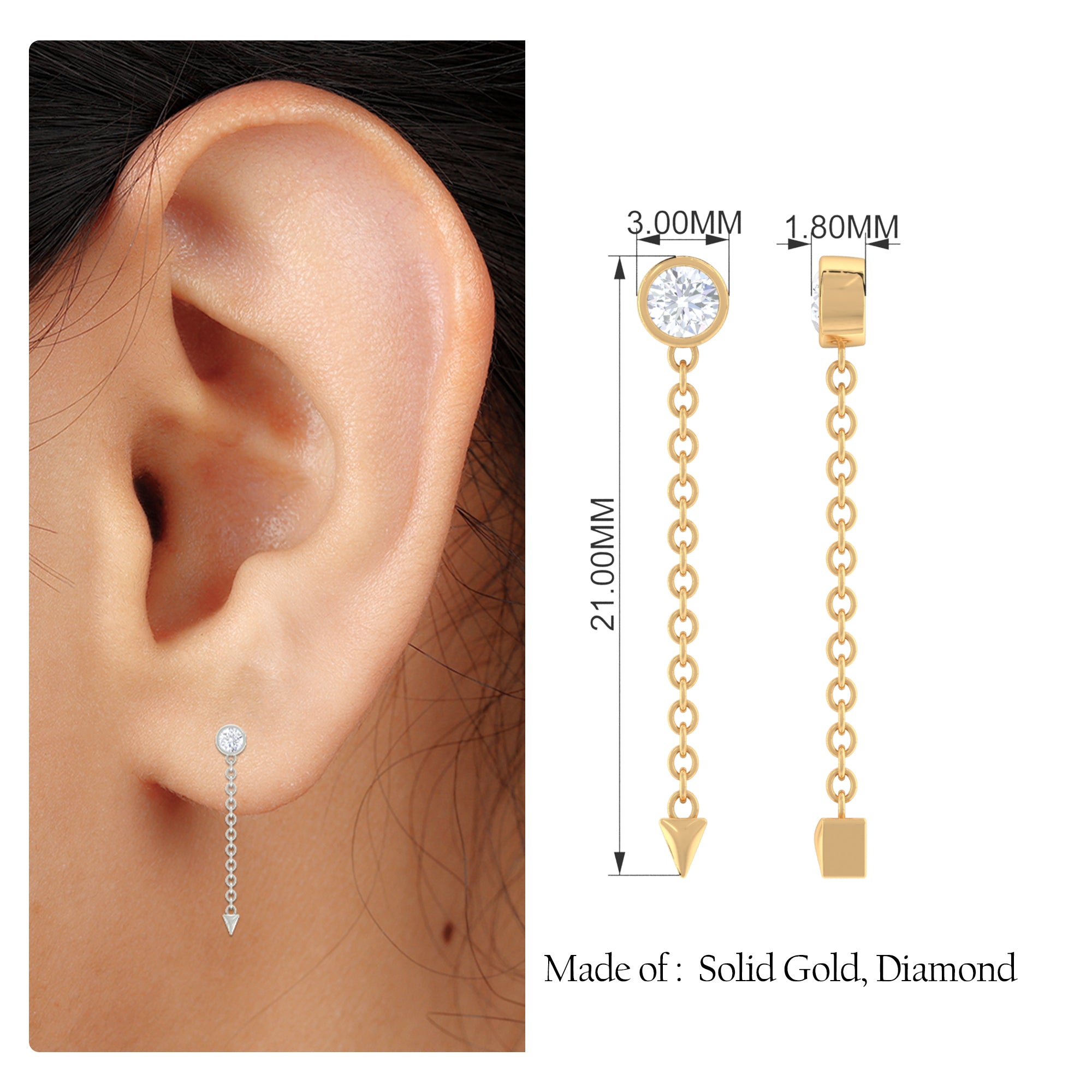 Rosec Jewels-Natural Diamond Chain Drop Earring for Helix Piercing