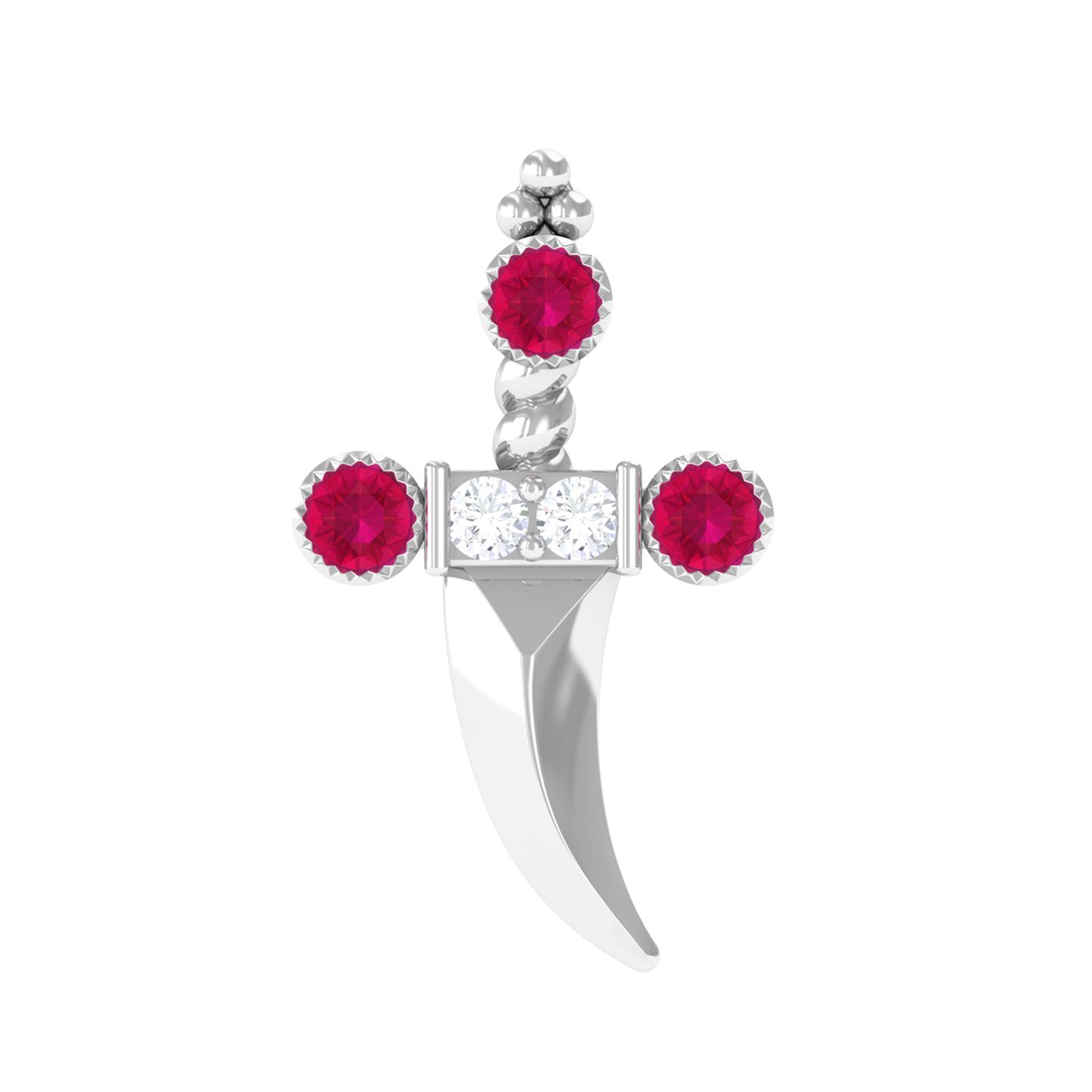 Rosec Jewels-Real Ruby and Diamond Dagger Helix Earring in Gold