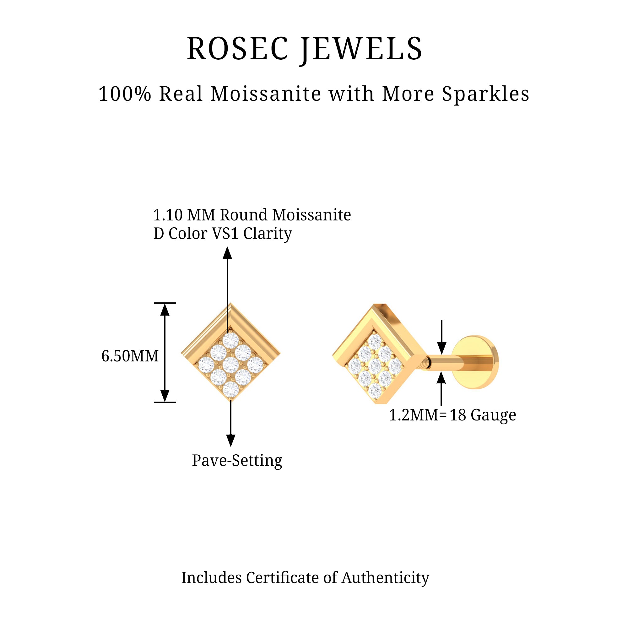 Rosec Jewels-Moissanite Geometric Conch Earring in Gold