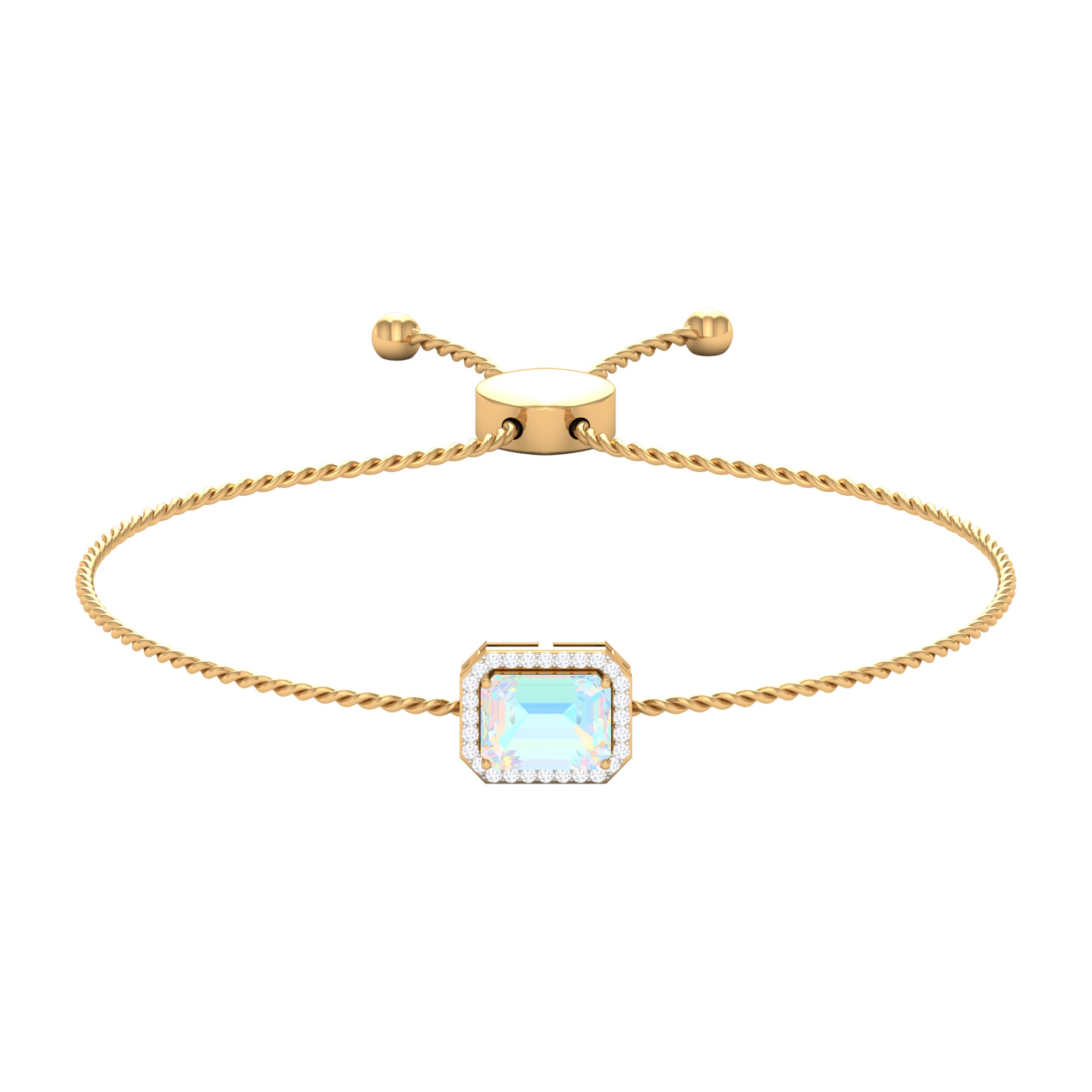 2.25 CT Octagon Cut Ethiopian Opal and Diamond Bolo Chain Bracelet Ethiopian Opal - ( AAA ) - Quality - Rosec Jewels