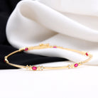 Oval Lab Grown Ruby Link Bracelet with Moissanite Lab Created Ruby - ( AAAA ) - Quality - Rosec Jewels