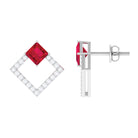 Princess Cut Created Ruby and Diamond Square Stud Earrings in Gold Lab Created Ruby - ( AAAA ) - Quality - Rosec Jewels