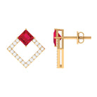 Princess Cut Created Ruby and Diamond Square Stud Earrings in Gold Lab Created Ruby - ( AAAA ) - Quality - Rosec Jewels