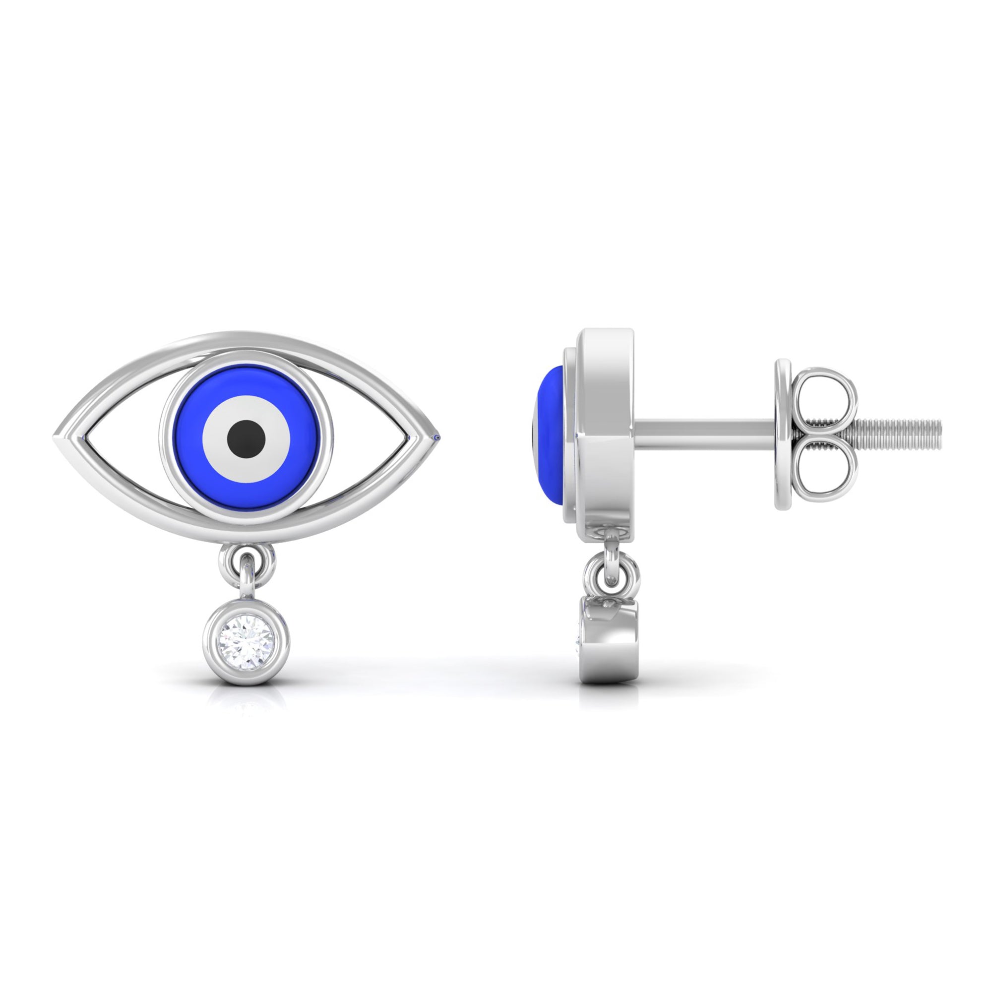 Classic Evil Eye Stud Earrings with Moissanite Drop in Bezel Setting Moissanite - ( D-VS1 ) - Color and Clarity - Rosec Jewels