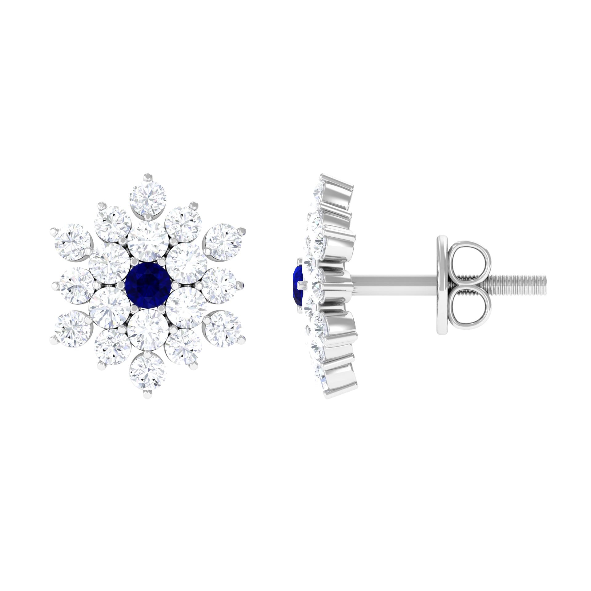 1.25 CT Blue Sapphire and Diamond Floral Cluster Stud Earrings Blue Sapphire - ( AAA ) - Quality - Rosec Jewels