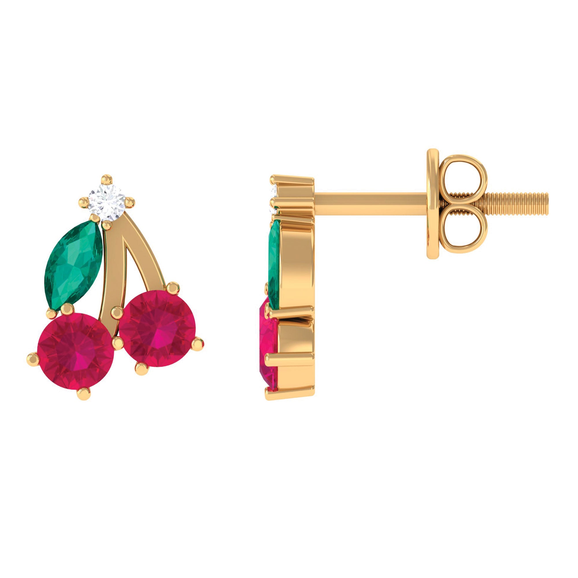 3/4 CT Ruby and Emerald Cherry Earrings with Moissanite Emerald - ( AAA ) - Quality - Rosec Jewels