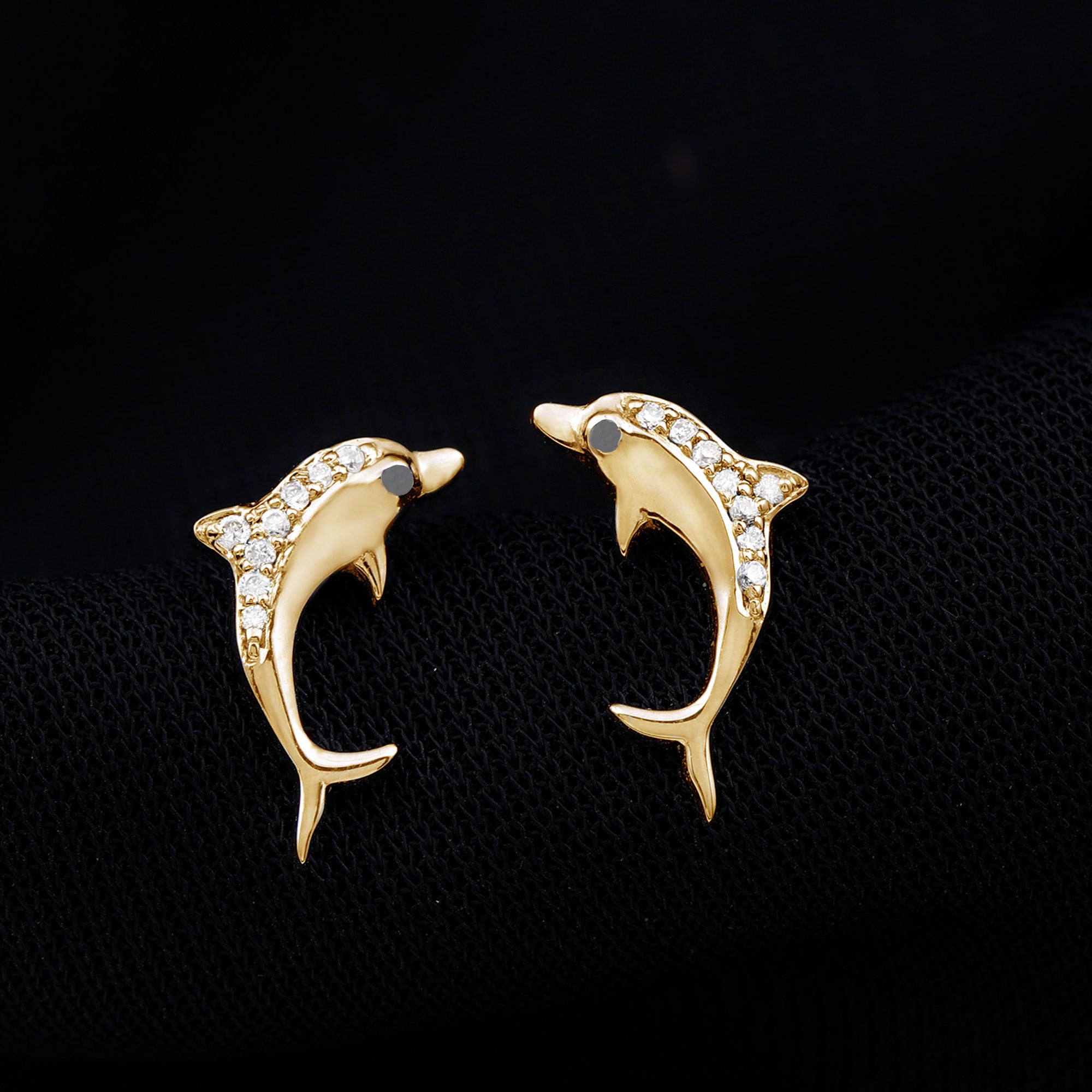 Cute Dolphin Stud Earrings with Moissanite Moissanite - ( D-VS1 ) - Color and Clarity - Rosec Jewels