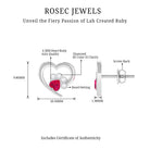 Cute Heart Paw Stud Earrings with Ruby and Diamond Ruby - ( AAA ) - Quality - Rosec Jewels