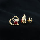 Cute Heart Paw Stud Earrings with Ruby and Diamond Ruby - ( AAA ) - Quality - Rosec Jewels