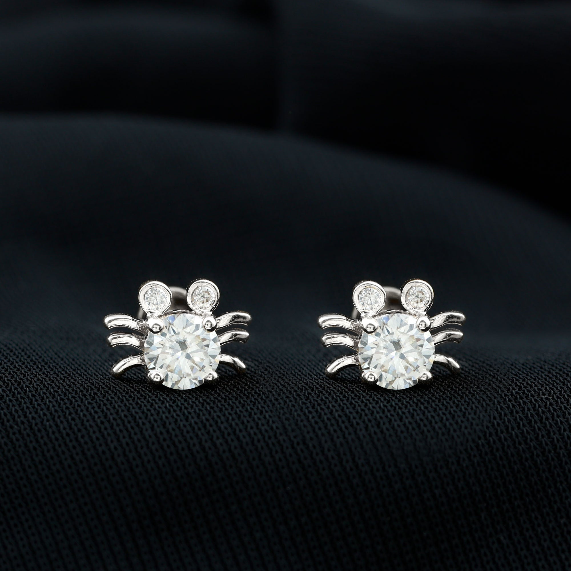 Cute Crab Stud Earrings with Moissanite Moissanite - ( D-VS1 ) - Color and Clarity - Rosec Jewels