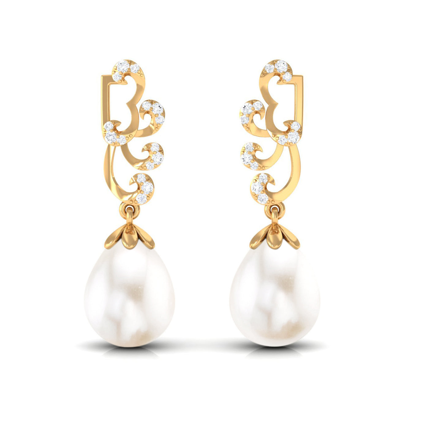 Freshwater Pearl Drop Earrings with Diamond Stones Freshwater Pearl - ( AAA ) - Quality - Rosec Jewels