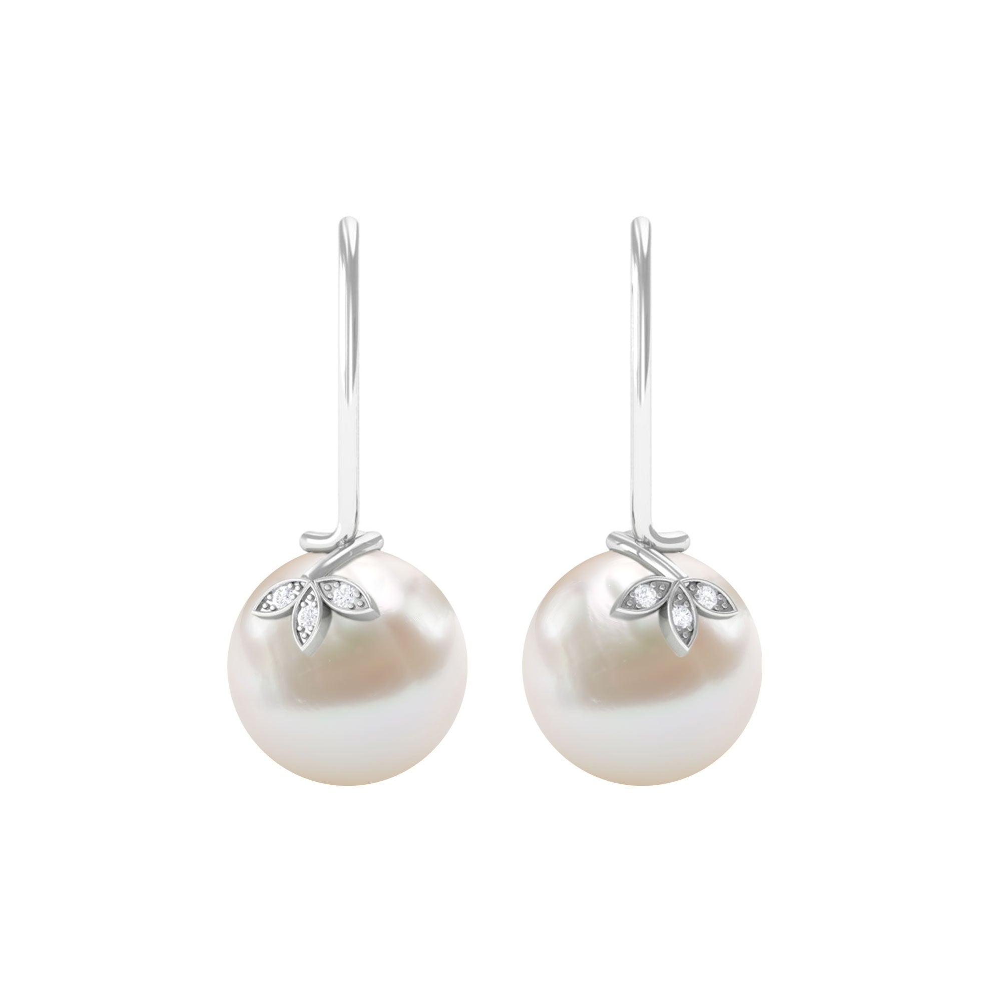 Designer Freshwater Pearl and Diamond Drop Earrings with Fish Hook Freshwater Pearl - ( AAA ) - Quality - Rosec Jewels