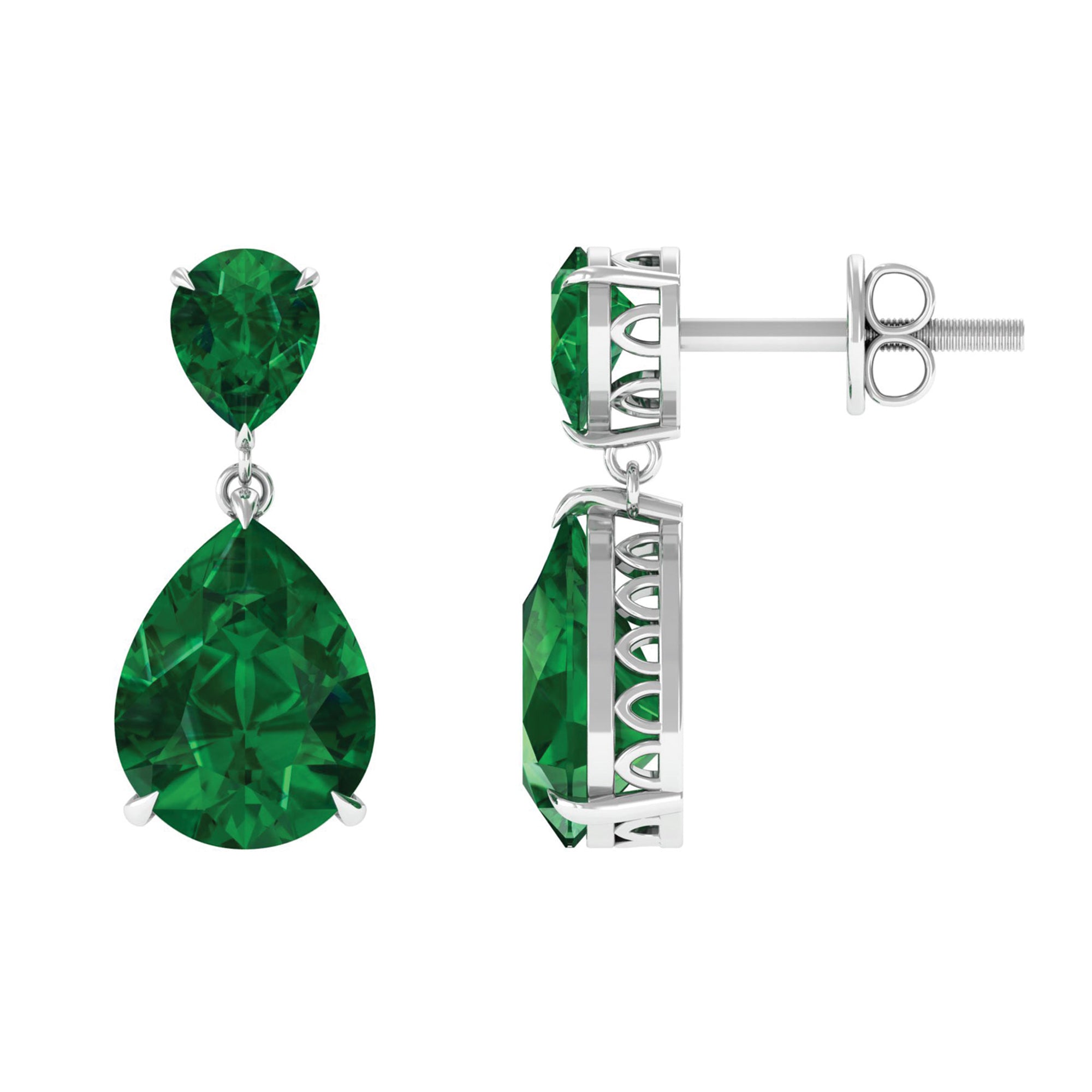 4.25 CT Created Emerald Teardrop Statement Earrings in Silver Lab Created Emerald - ( AAAA ) - Quality 92.5 Sterling Silver - Rosec Jewels