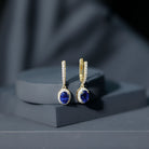 Rosec Jewels-2.5 CT Hoop Drop Earrings with Created Blue Sapphire and Moissanite Halo