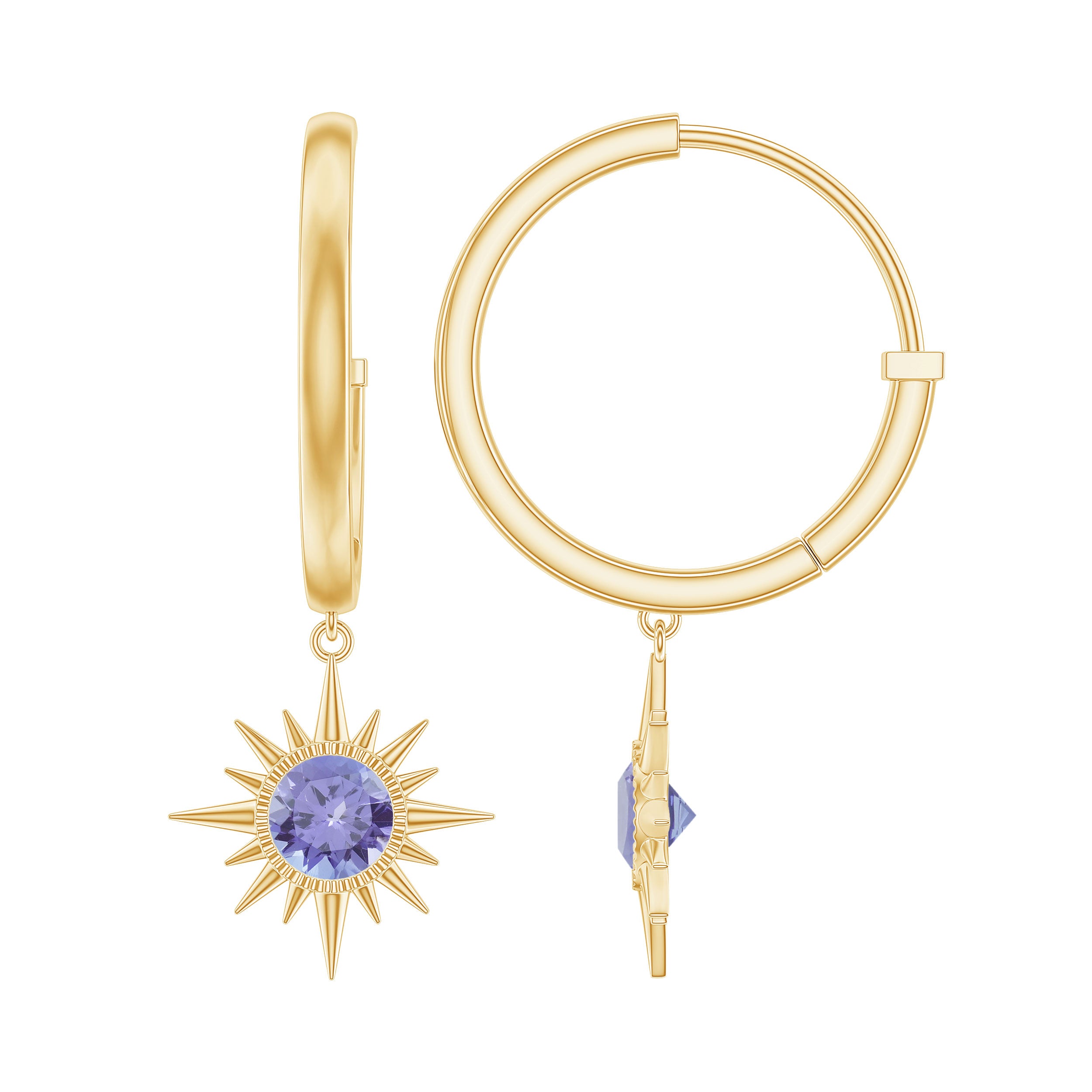 1 CT Real Tanzanite Sunburst Hoop Drop Earrings Tanzanite - ( AAA ) - Quality - Rosec Jewels