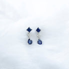 4.75 CT Created Blue Sapphire Silver Drop Earrings with Moissanite Lab Created Blue Sapphire - ( AAAA ) - Quality 92.5 Sterling Silver - Rosec Jewels