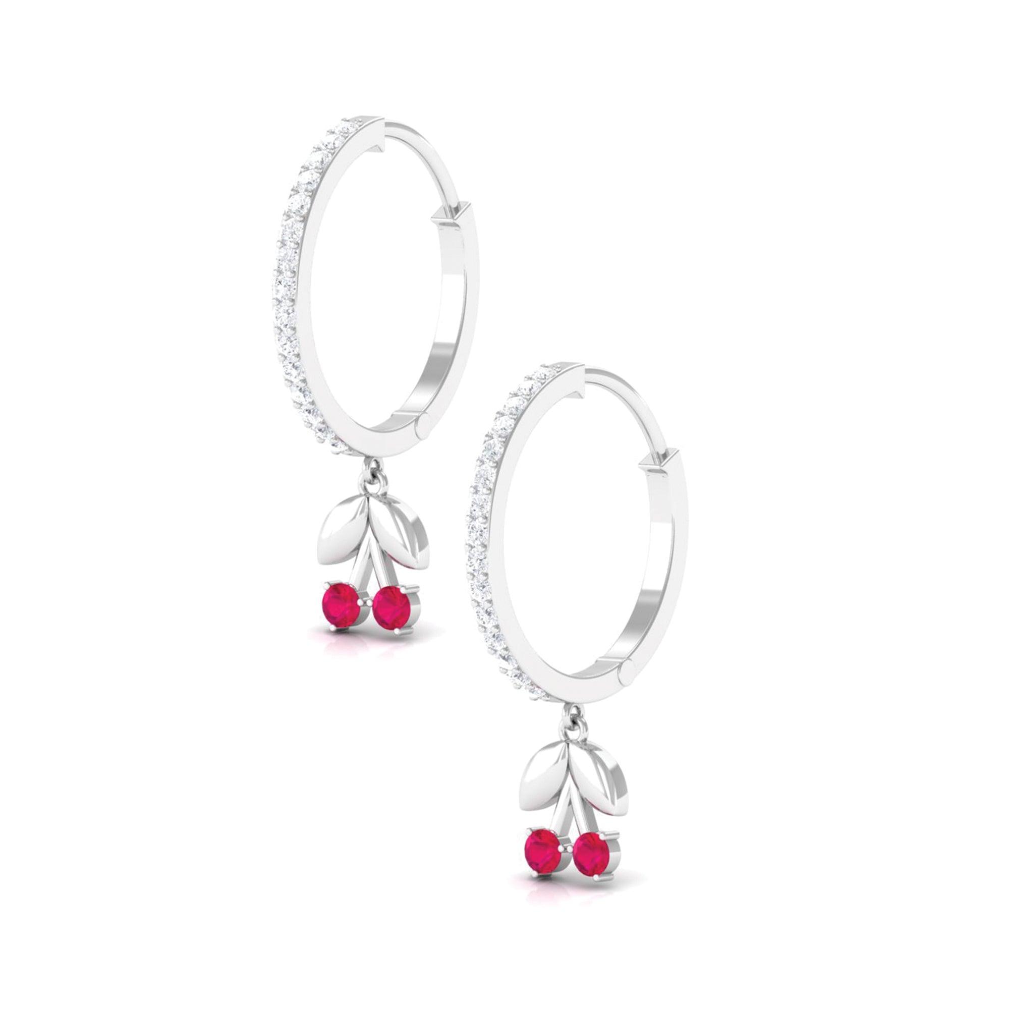 Ruby and Diamond Cherry Hoop Earrings Ruby - ( AAA ) - Quality - Rosec Jewels