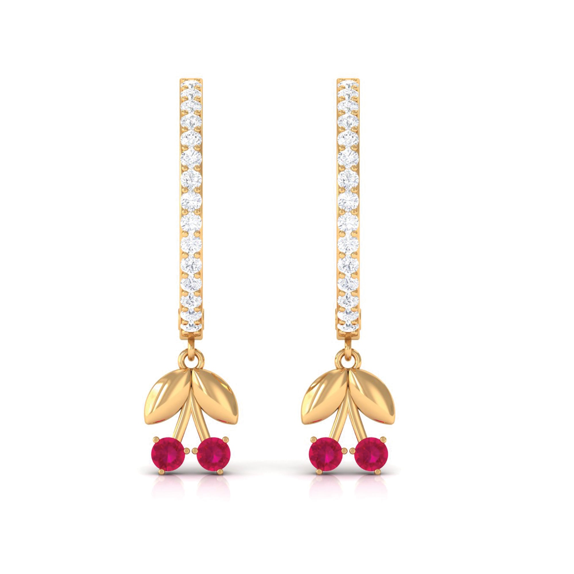 Ruby and Diamond Cherry Hoop Earrings Ruby - ( AAA ) - Quality - Rosec Jewels